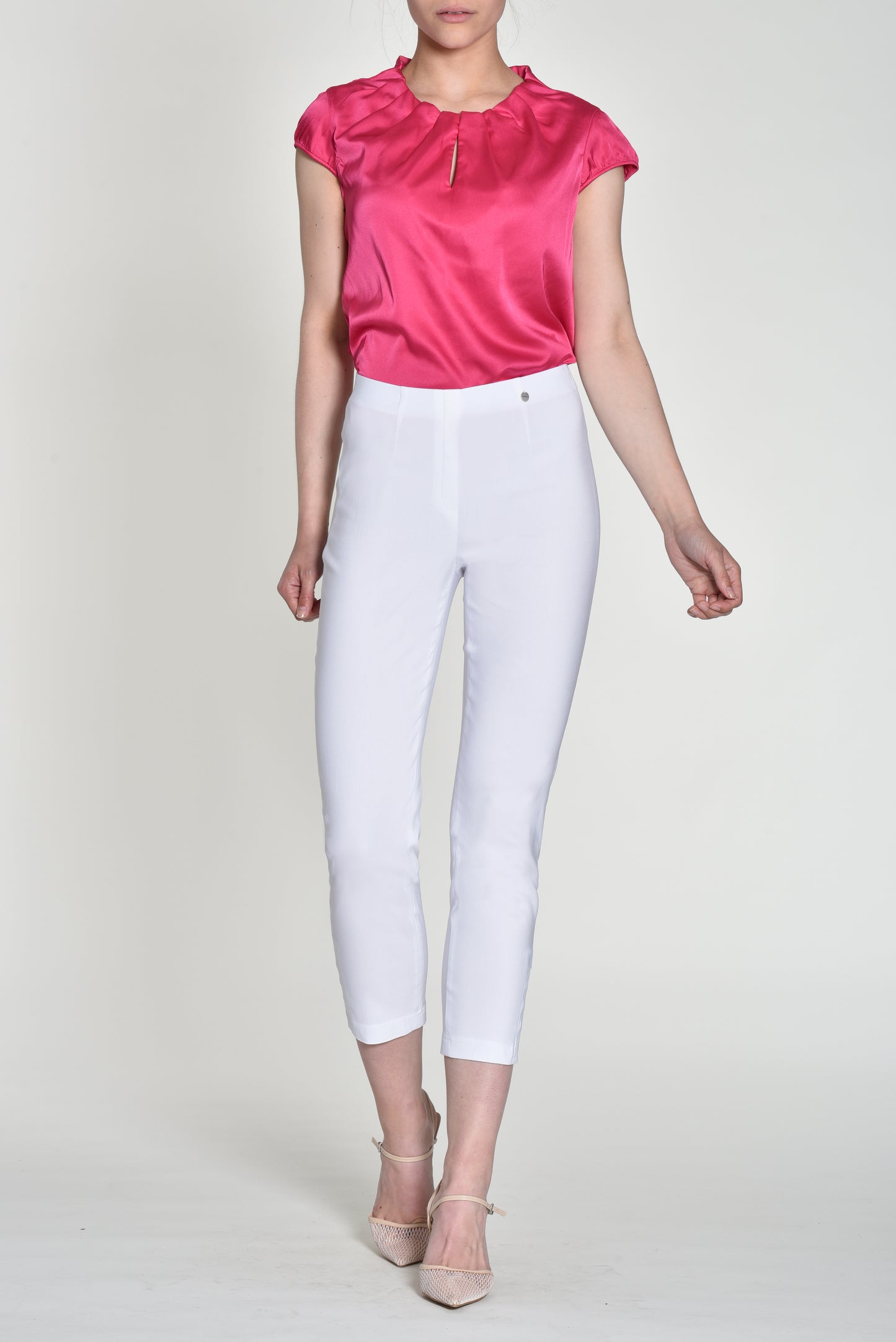 Robell Lena White Trousers with Ladder Detail