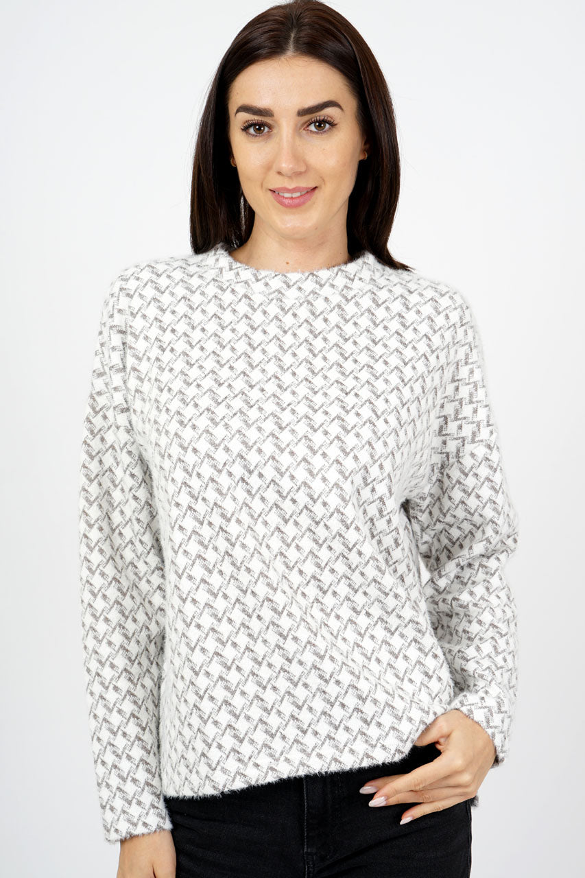 Ellen White Chevron Print Jumper