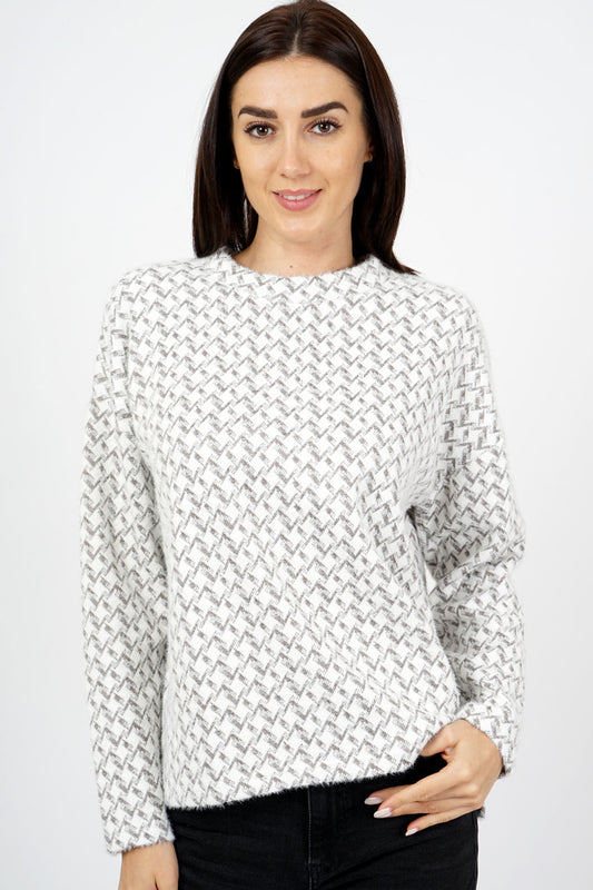 Ellen White Chevron Print Jumper