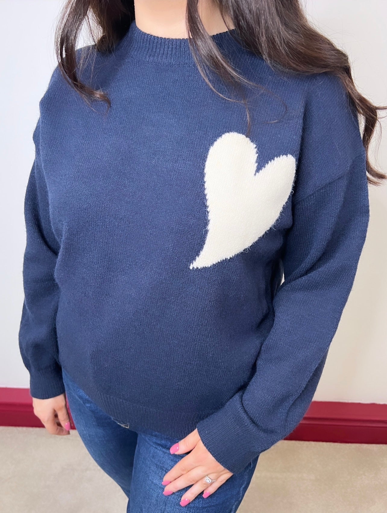 Nala Navy Knitted Heart Jumper