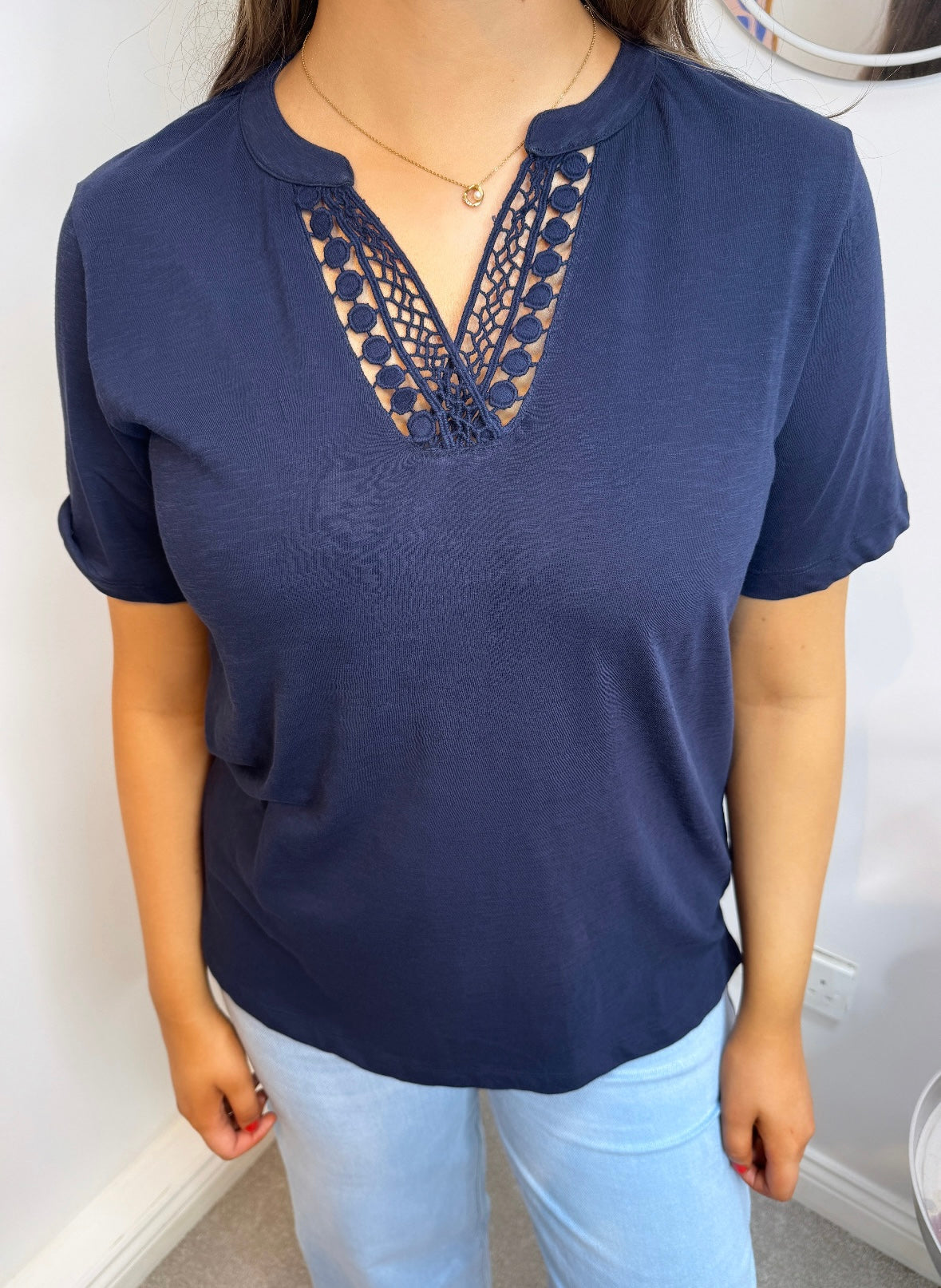 Isabella Navy Cotton T-Shirt