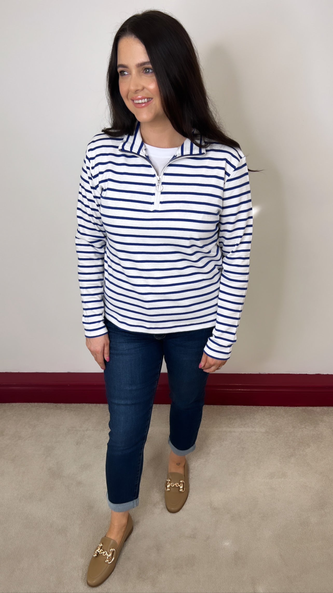 Zara Striped Half Zip Cotton Jumper