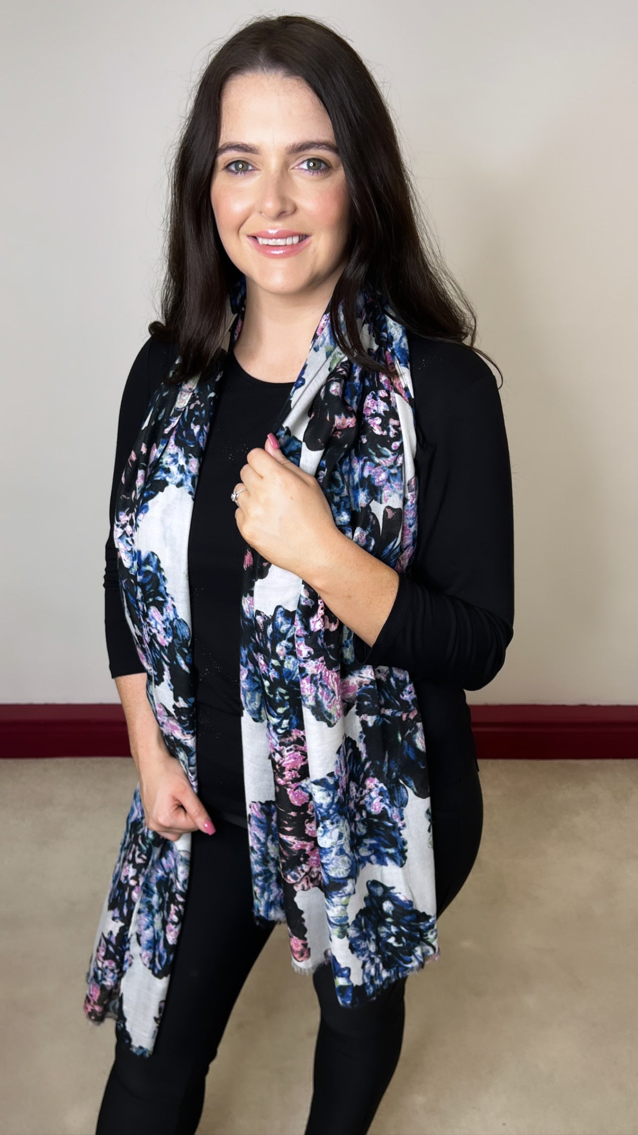 Suzanna Black Floral Print Scarf