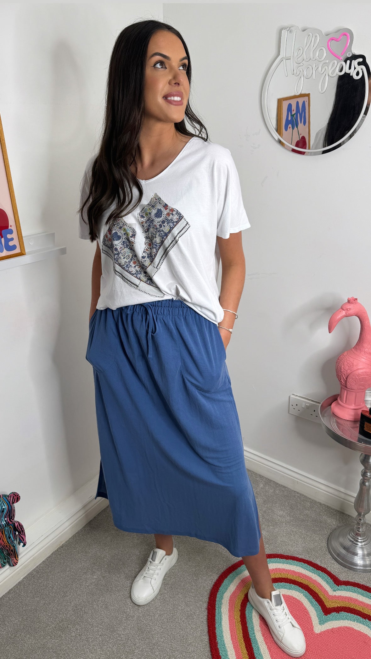 Carla V Neck "Trainer" T-Shirt Dark Blue