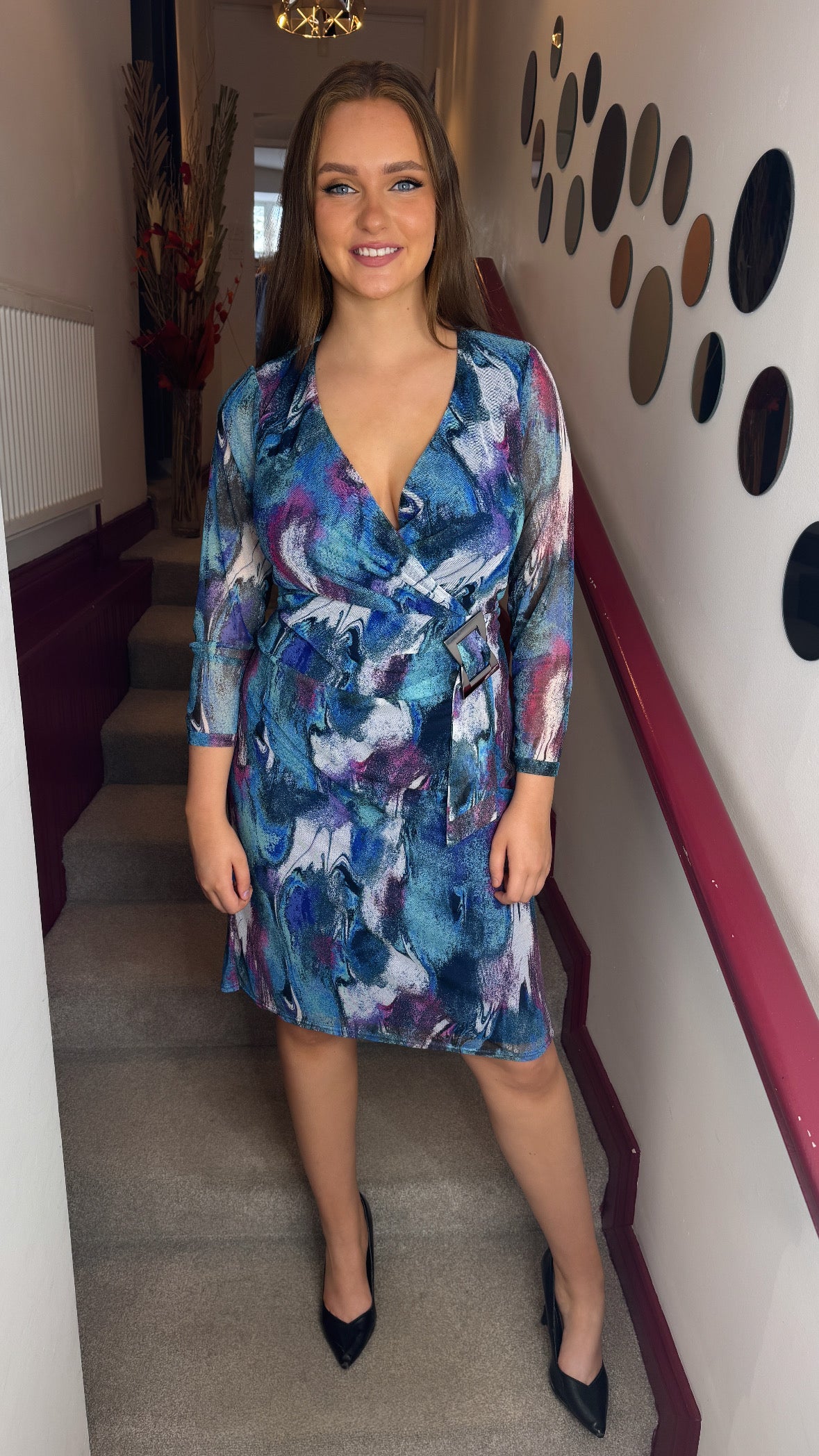 Lilly Aqua Abstract Midi Dress