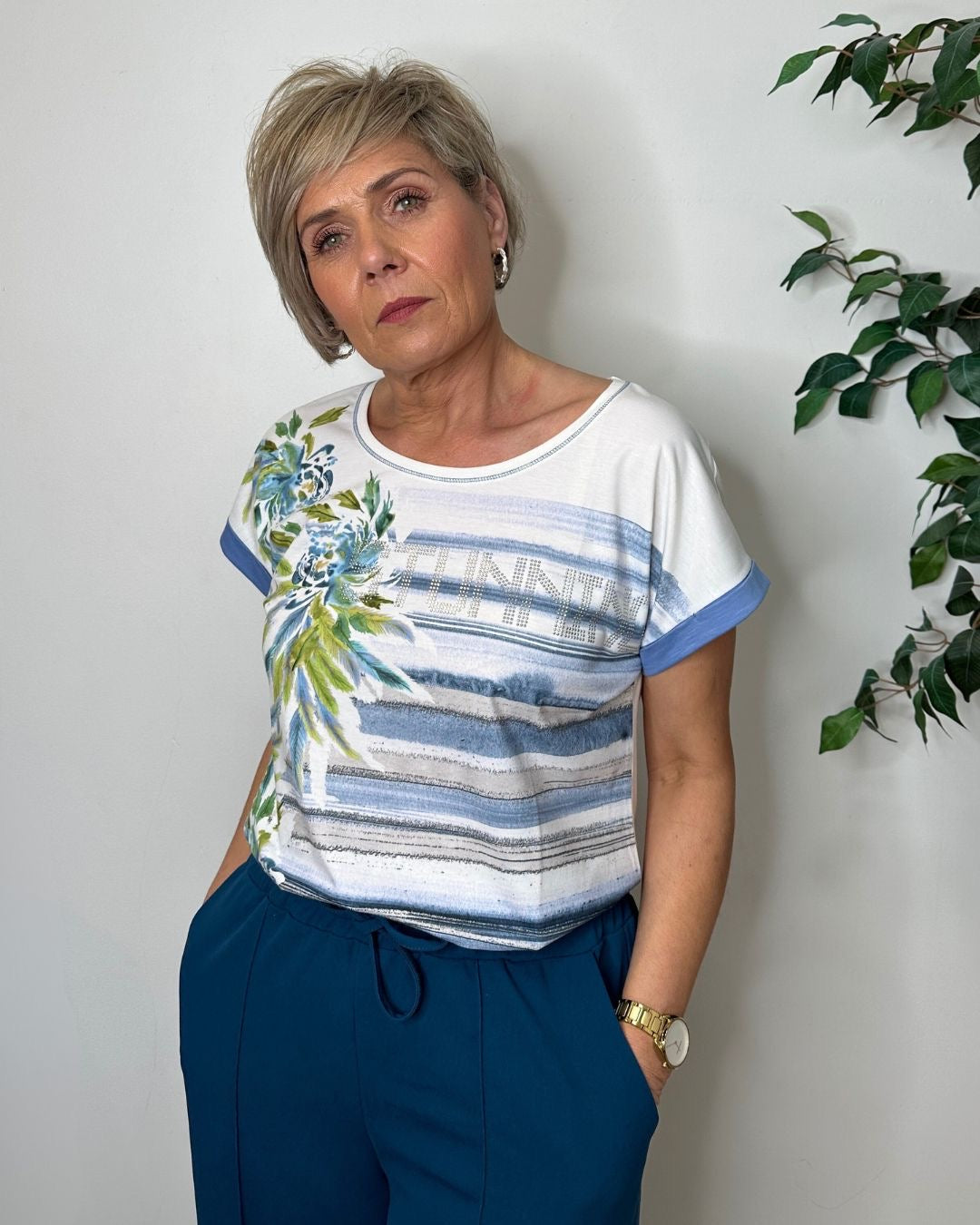 Tia White Slogan Diamante T-Shirt