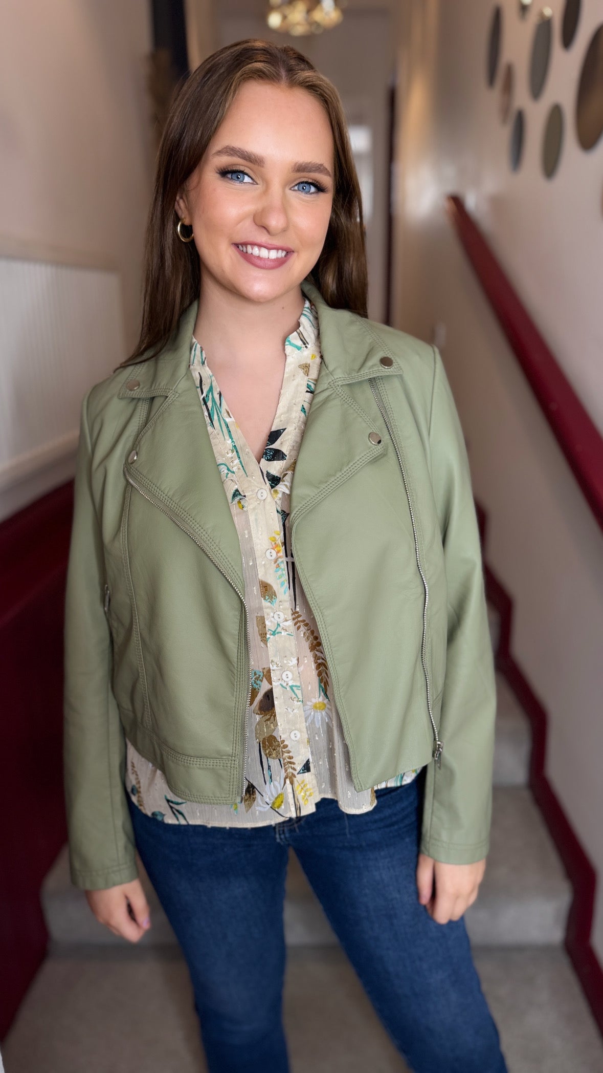 Gabby Beige Floral Frill Blouse