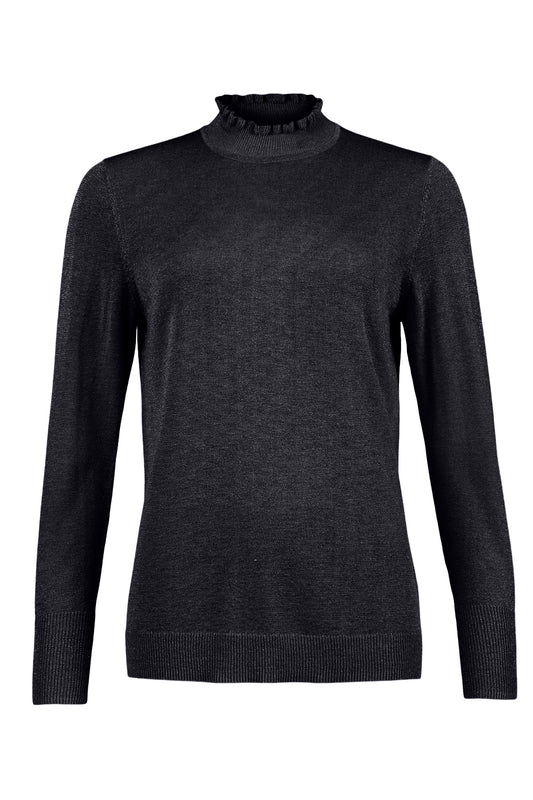 Sunday Black Shimmer Frill Neck Polo