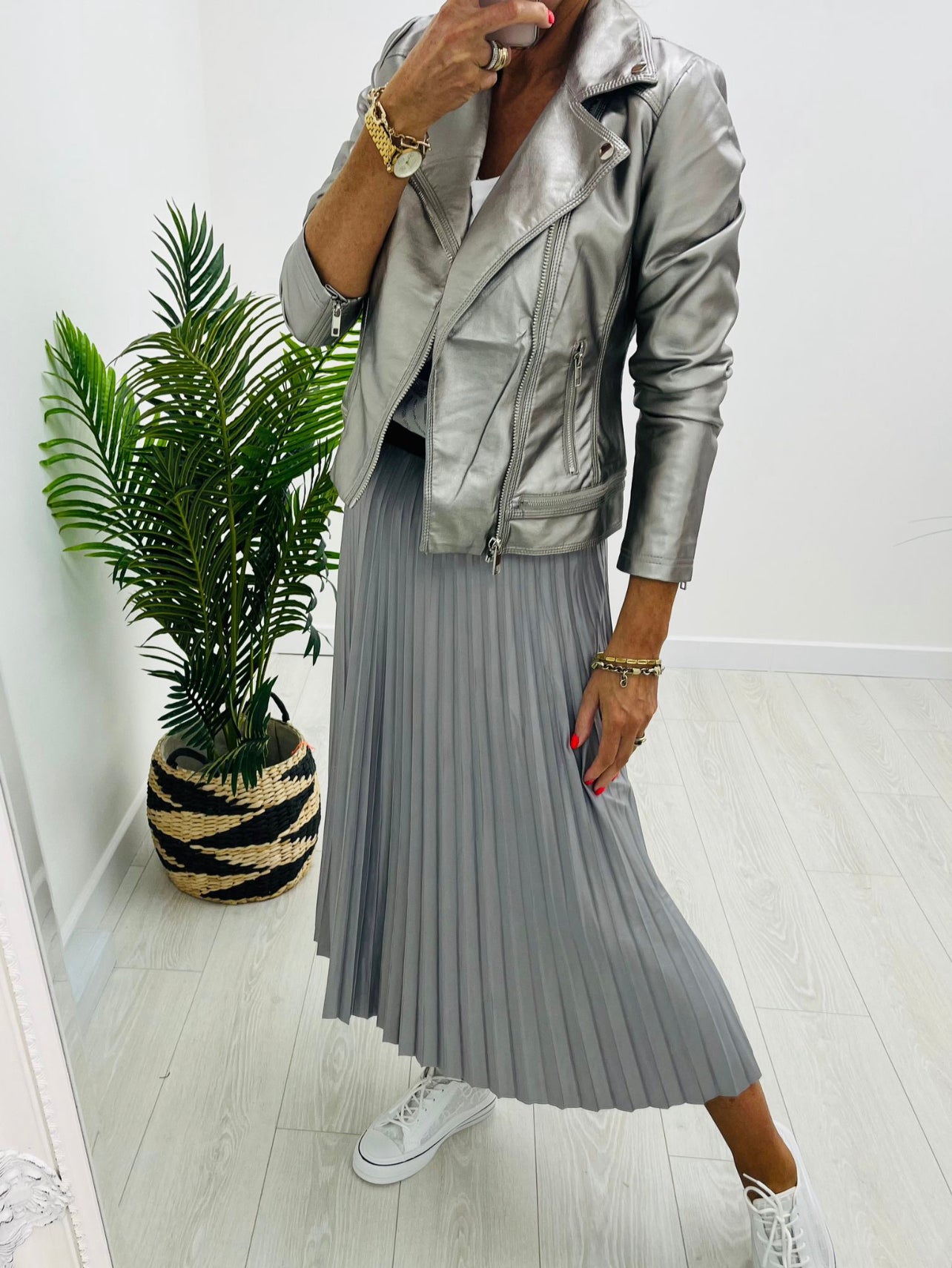 Georgia Silver Faux Leather Biker Jacket