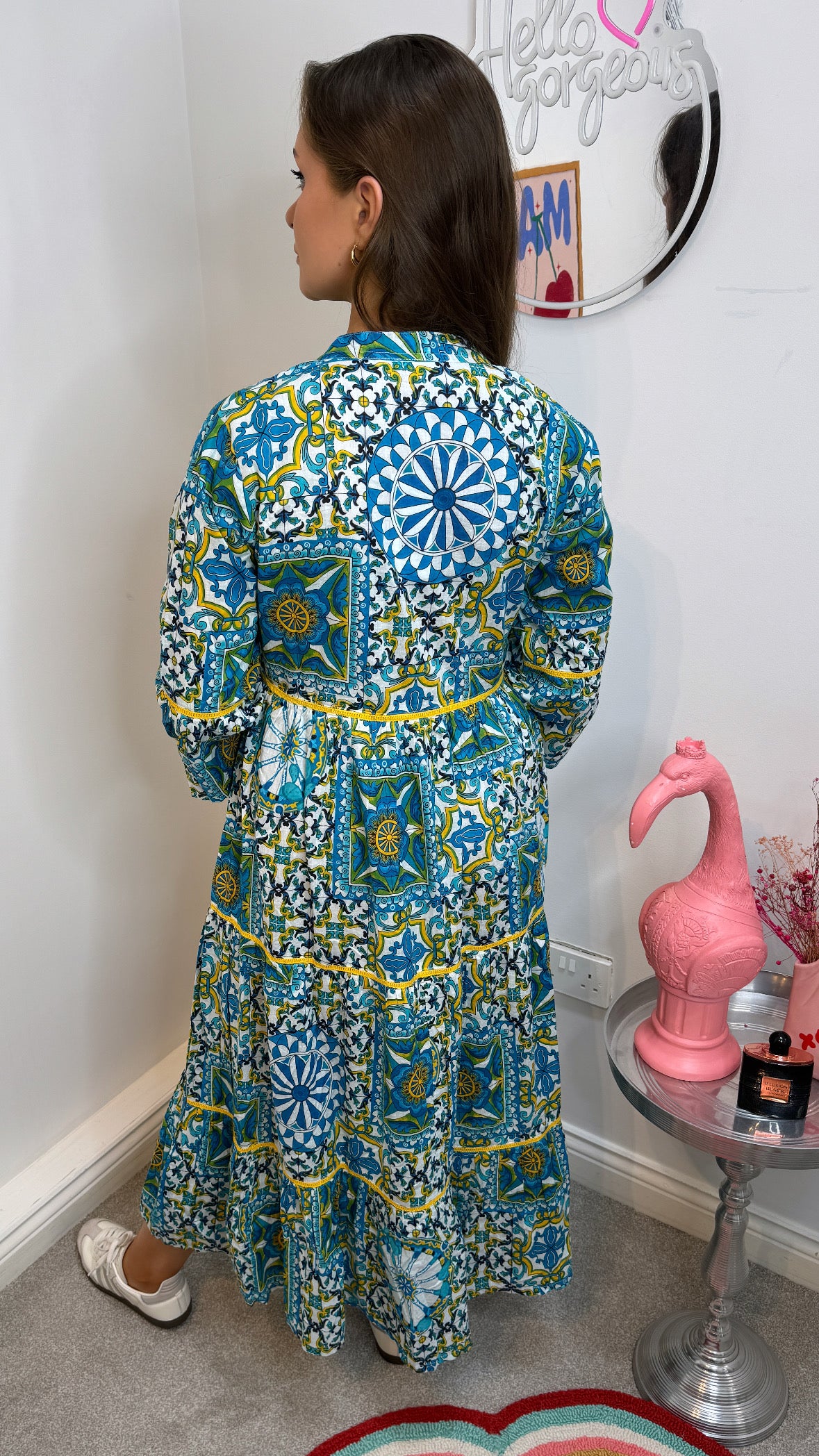 Bhavya Blue Aztec Print Maxi Shirt Dress
