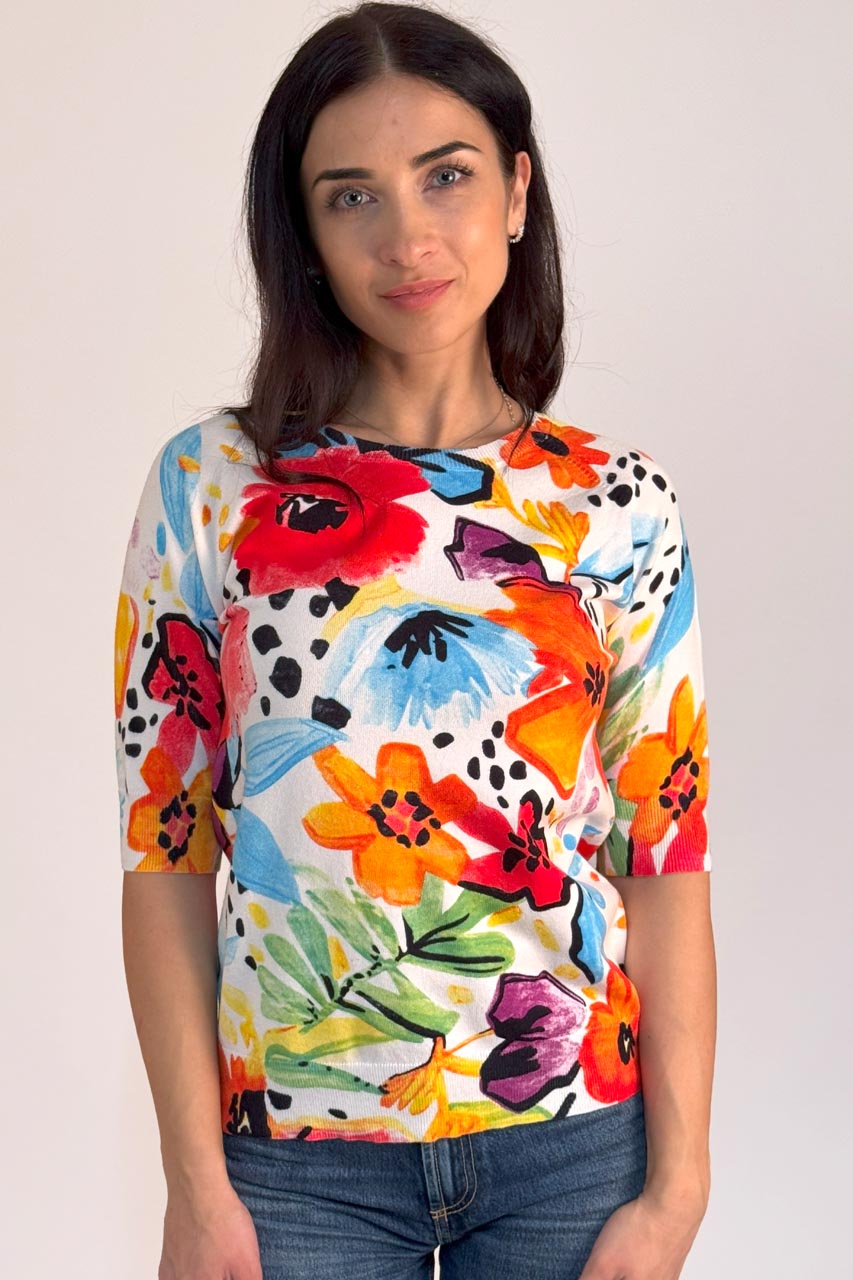 Kathy Knitted Enlarged Floral Print Top