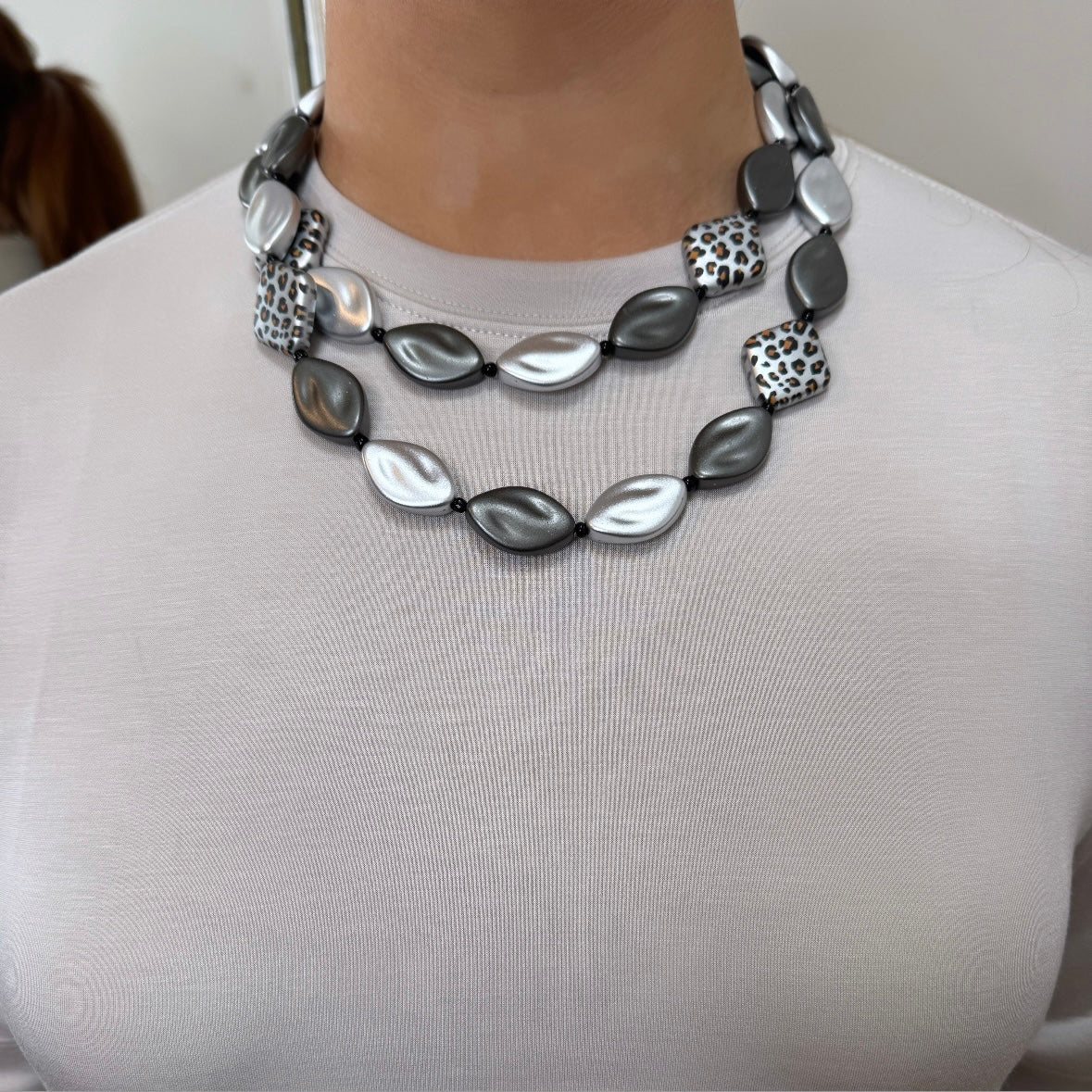 Laurel Grey & Leopard Print Necklace