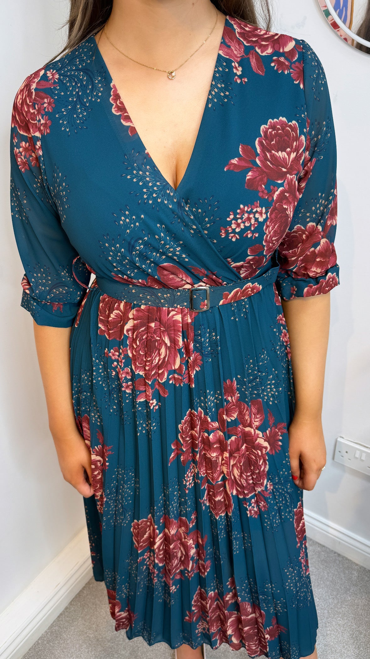 Mositano Teal Pleated Midi Dress
