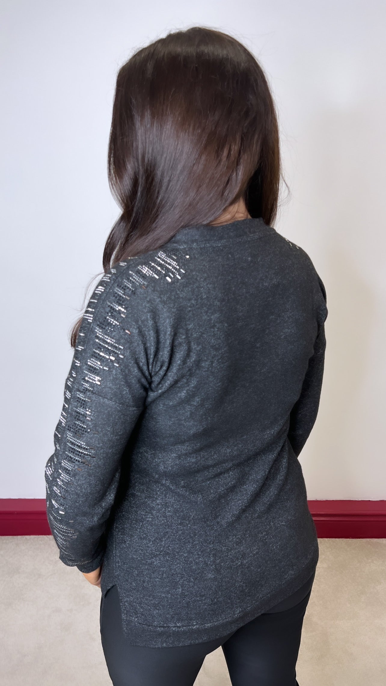 Grainne Luxury Grey Diamante Detail Pullover