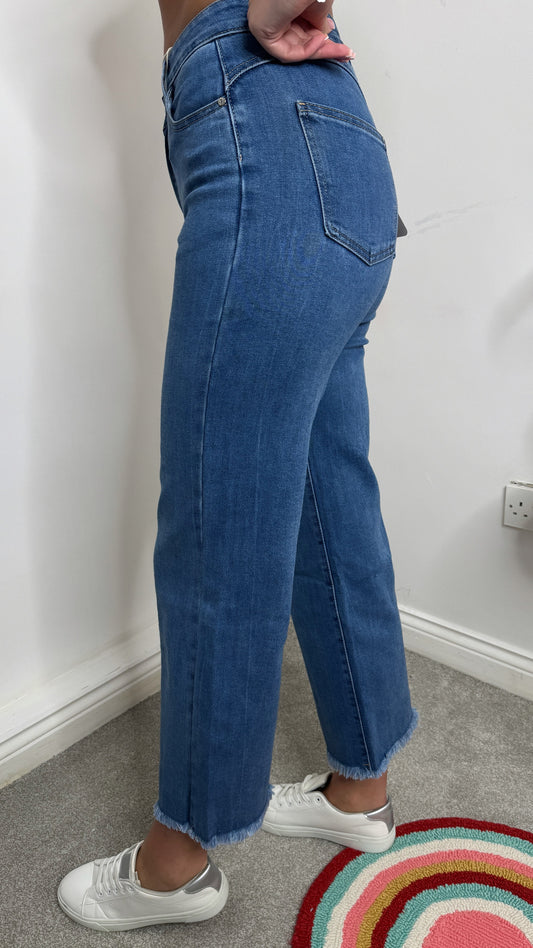 Mia Wide Leg Frayed Denim Jeans