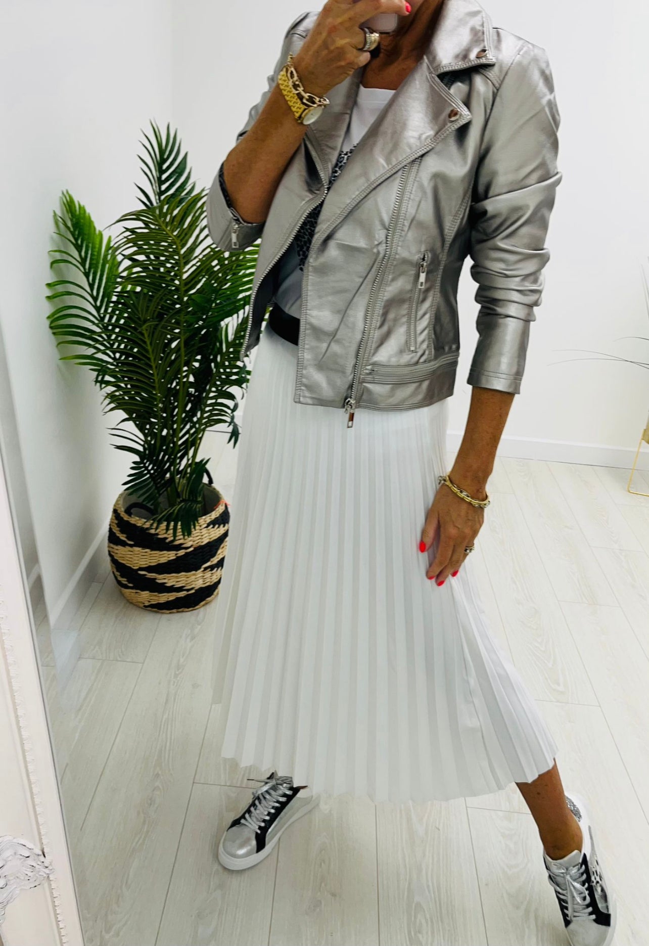 Georgia Silver Faux Leather Biker Jacket