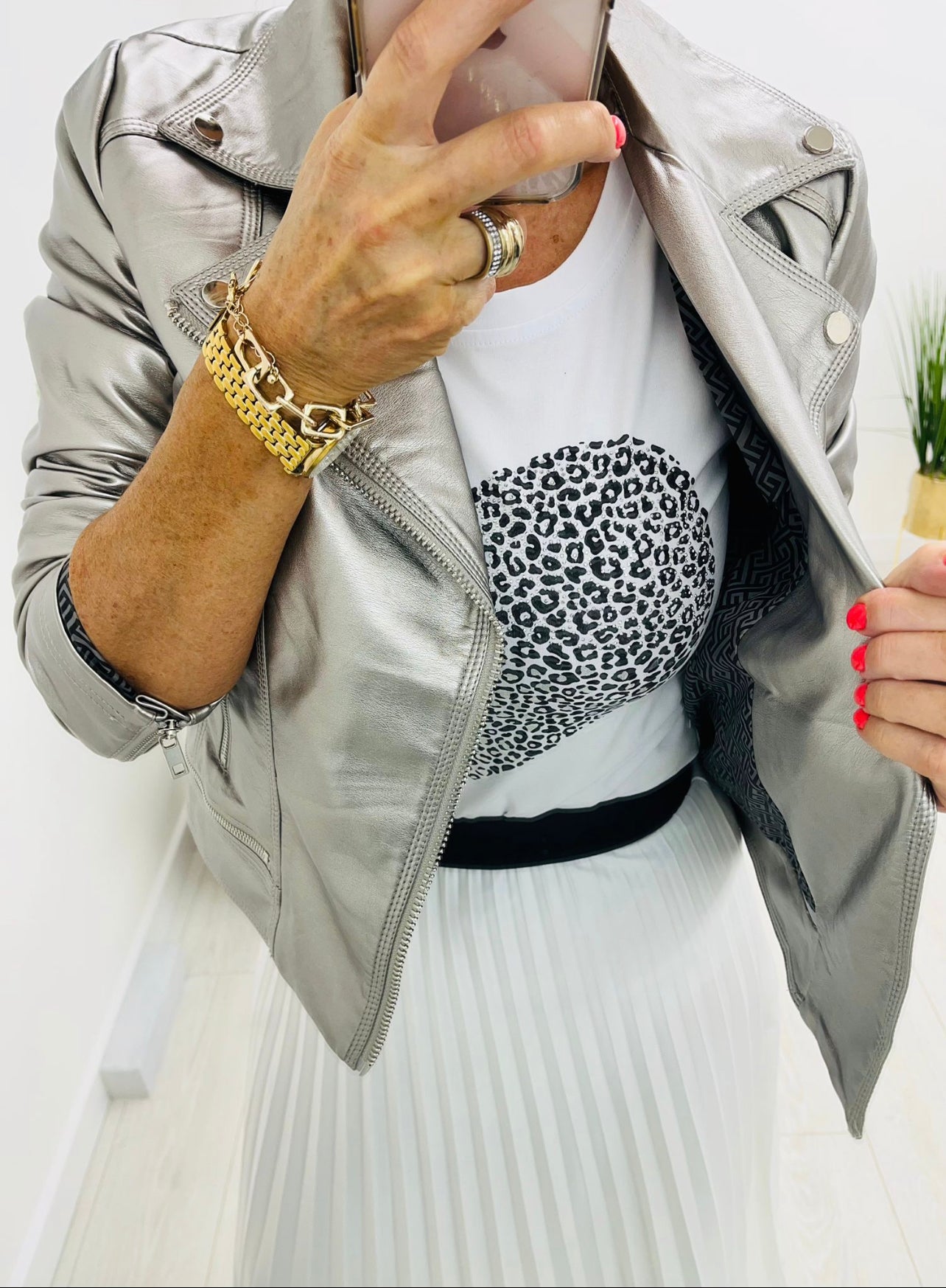 Georgia Silver Faux Leather Biker Jacket