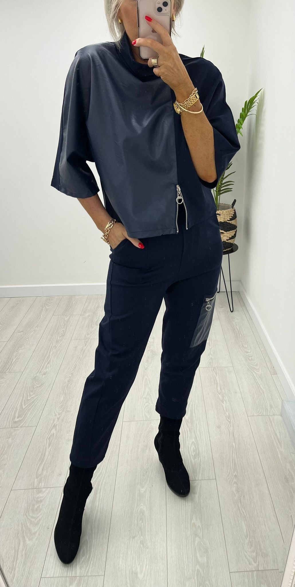 Montana Navy Leather Trousers