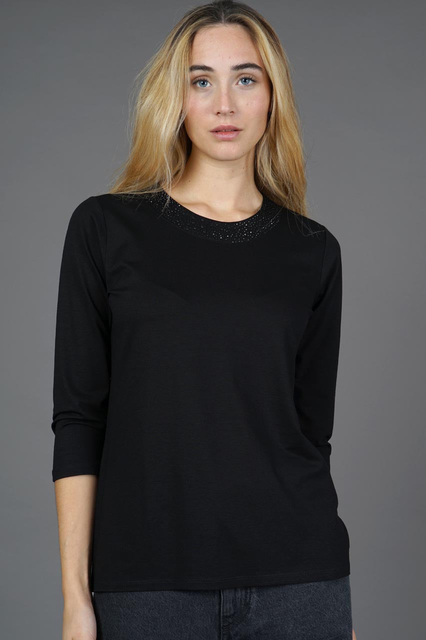 Danni Black Embellished Round Neck Top