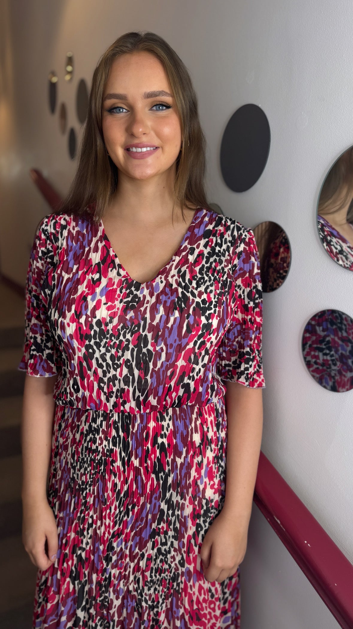 Cara Burgundy Pleated Midi Dress