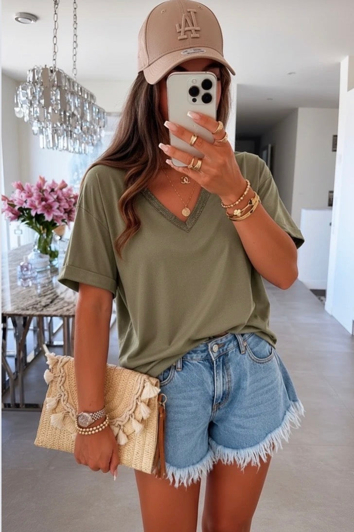 Samara V Neck Khaki Blouse
