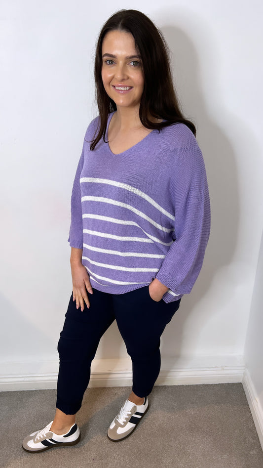 Kathy Purple Knit Striped Jumper