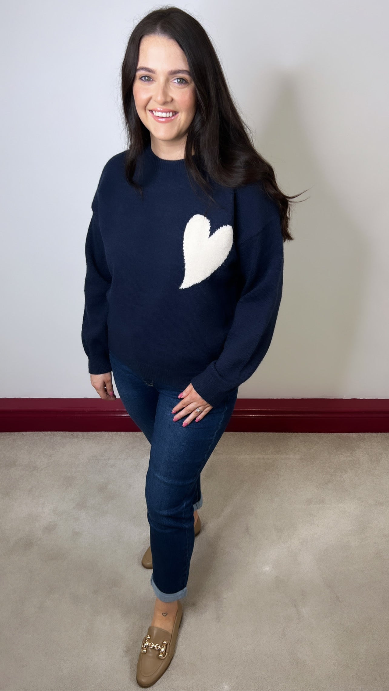 Nala Navy Knitted Heart Jumper