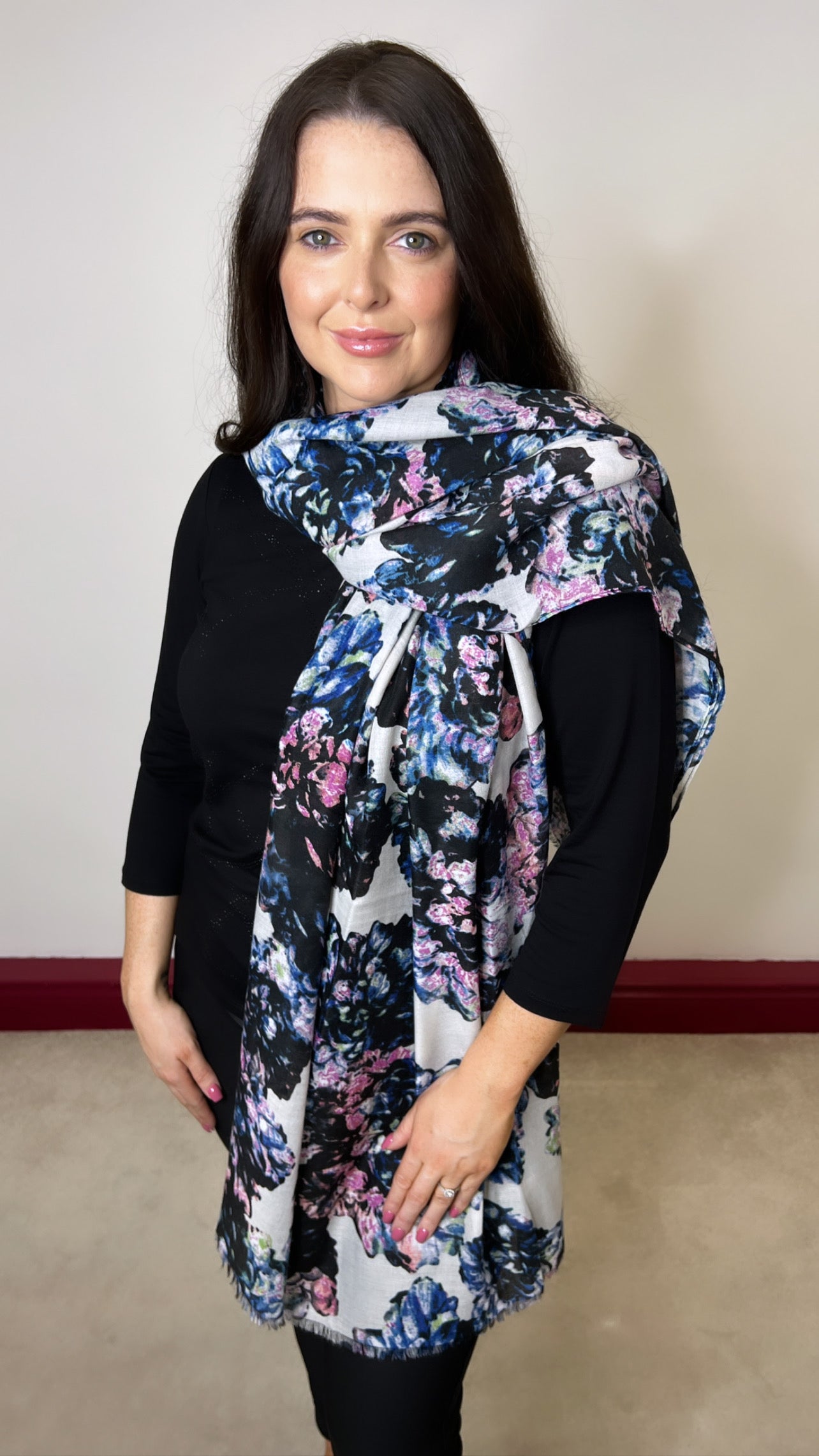Suzanna Black Floral Print Scarf