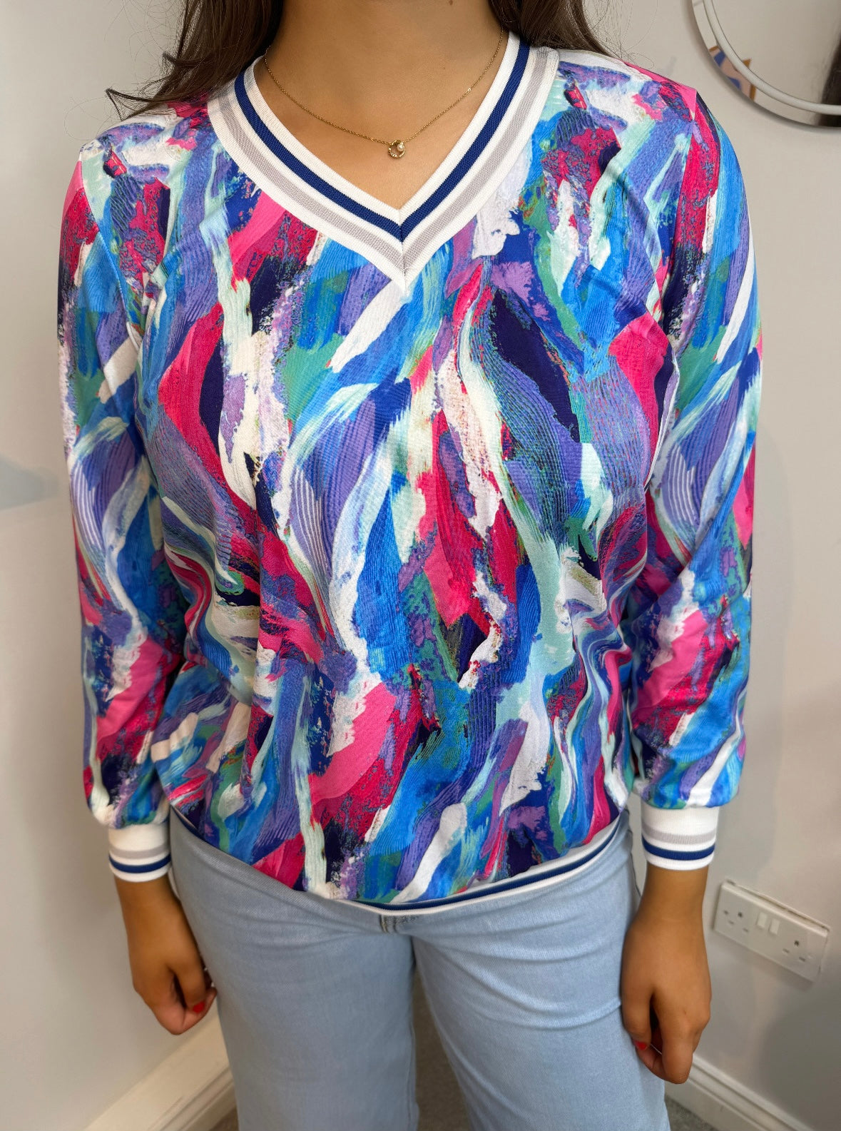 Mari Blue V Neck Sports Blouse