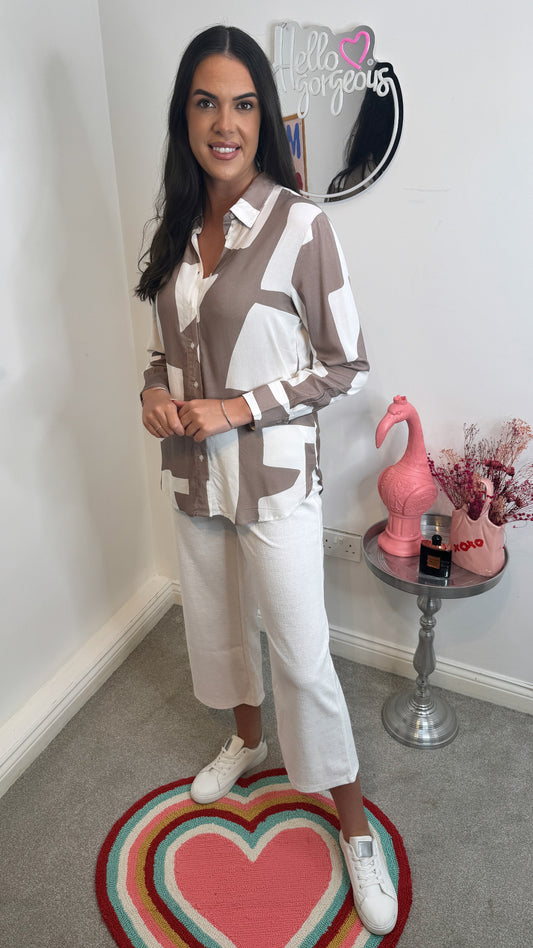 Willow Beige and White Shirt Blouse
