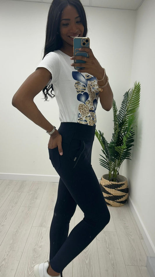 Holly Navy Stretch Cotton Leggings