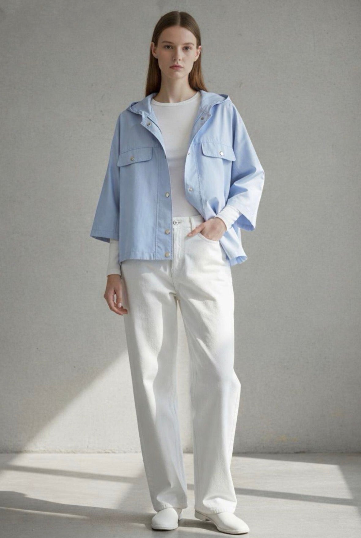 Harper Baby Blue Cropped Trench Coat