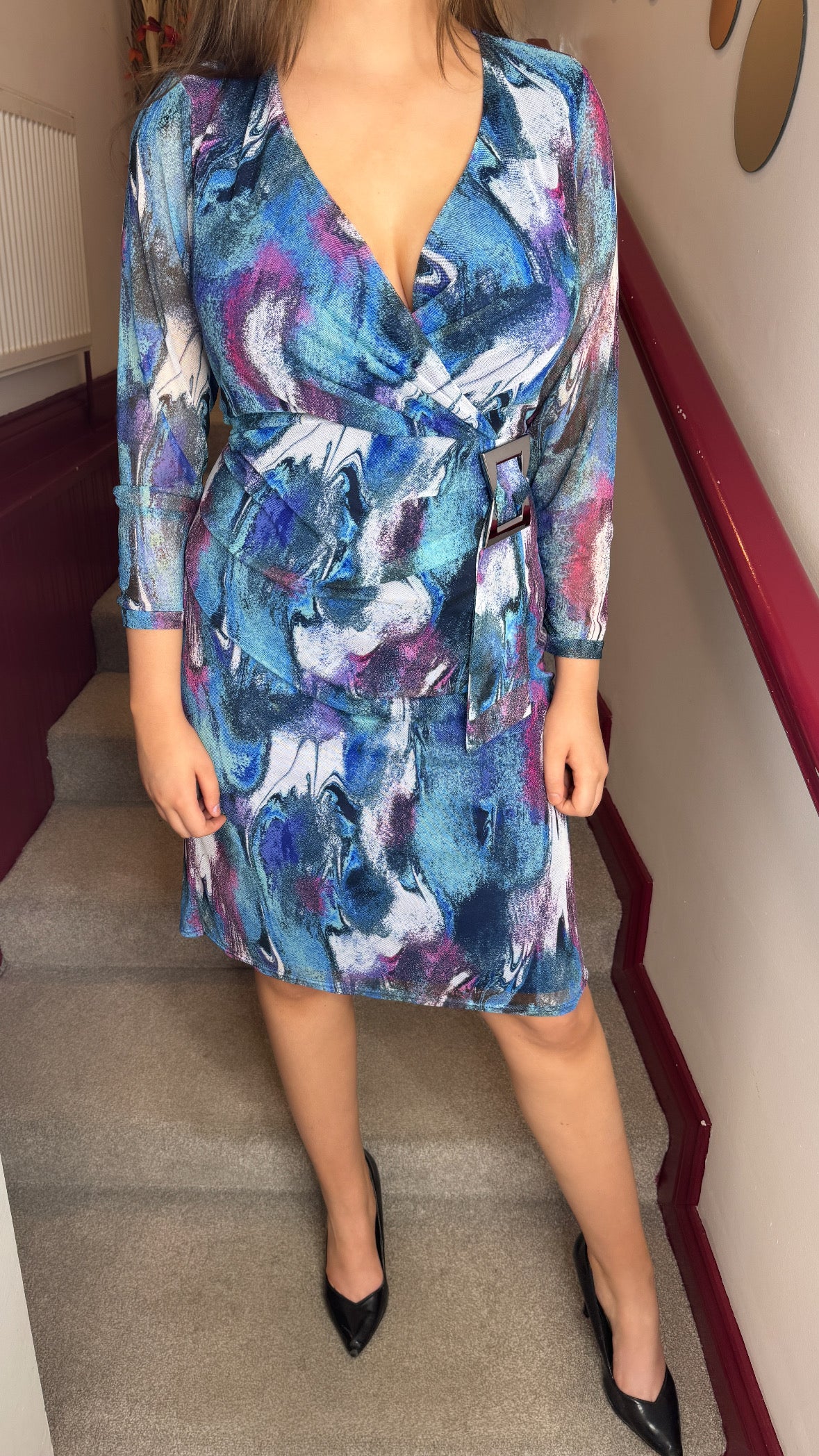Lilly Aqua Abstract Midi Dress