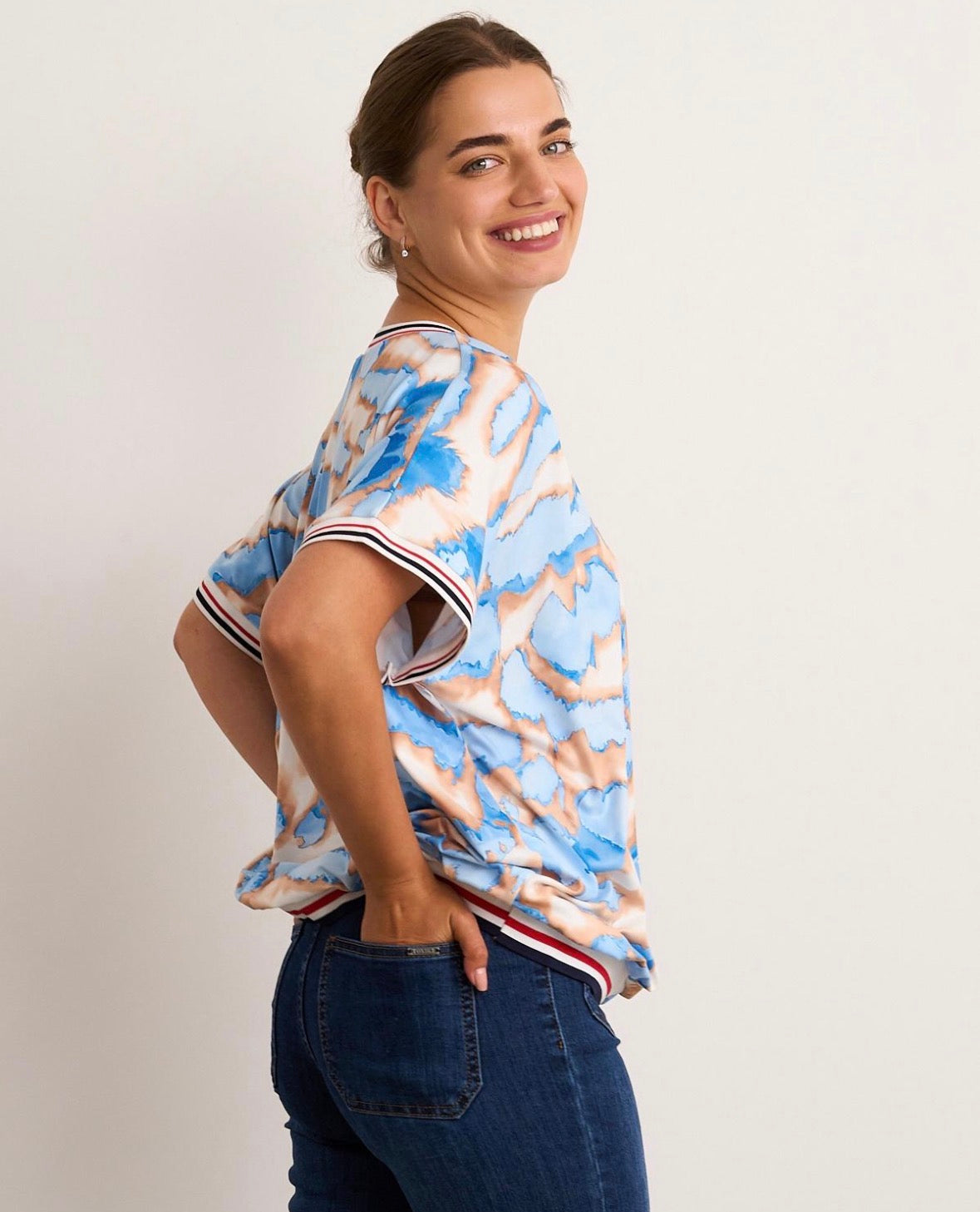 Mari Blue V Neck Sports Blouse