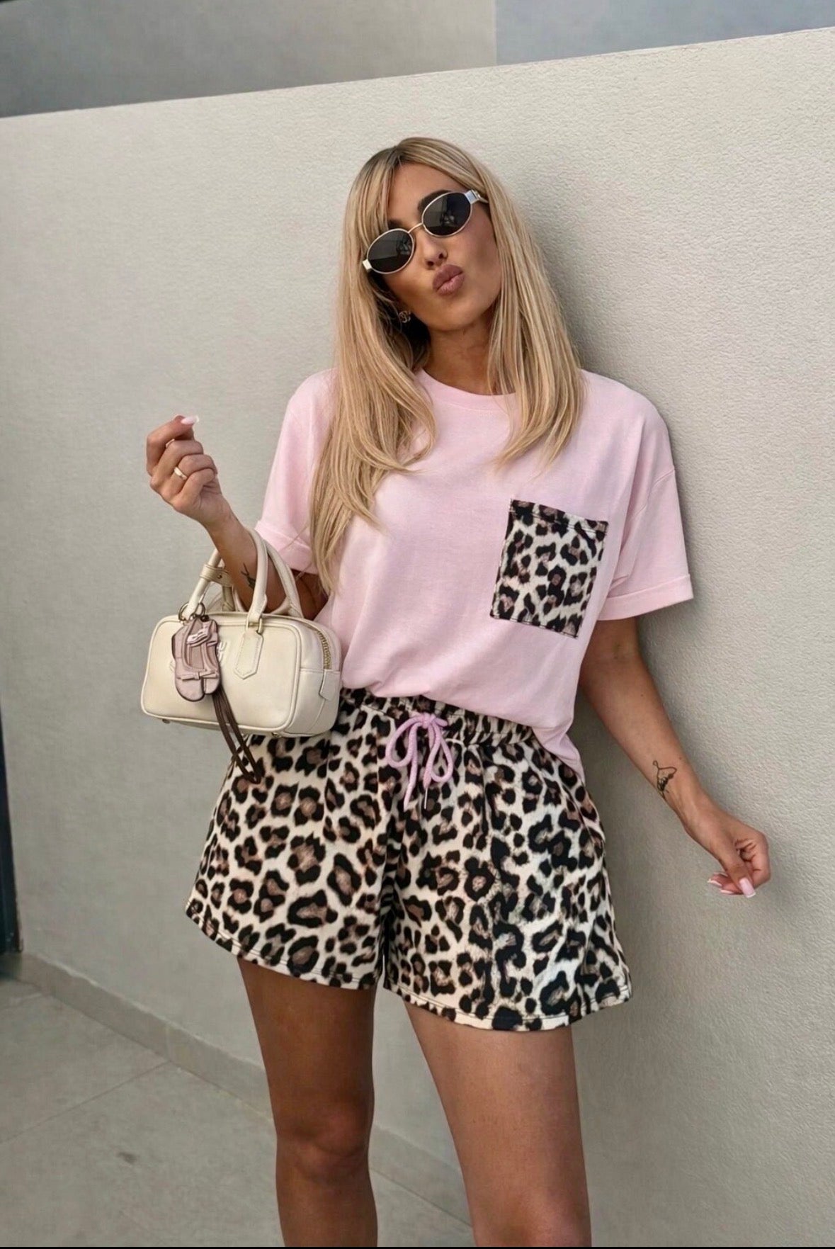 Allie Pink and Leopard Two Piece Shorts and Top Set