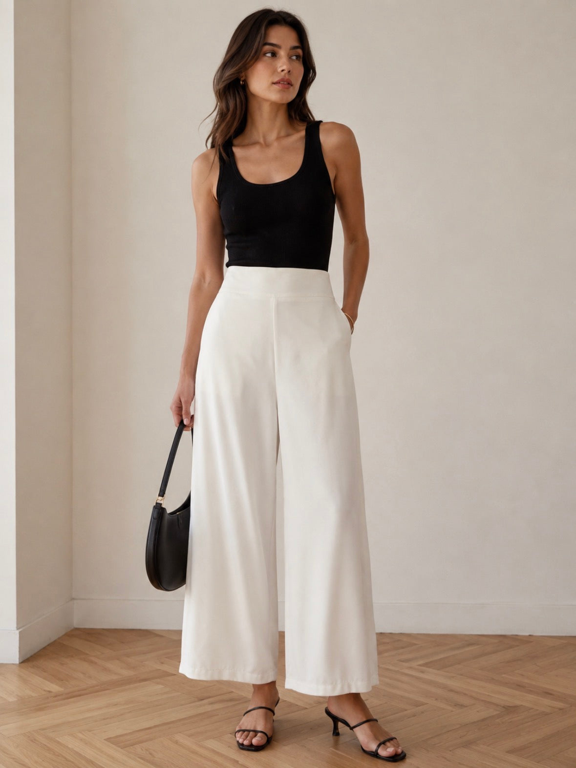 Sandy White Cropped Palazzo Pants