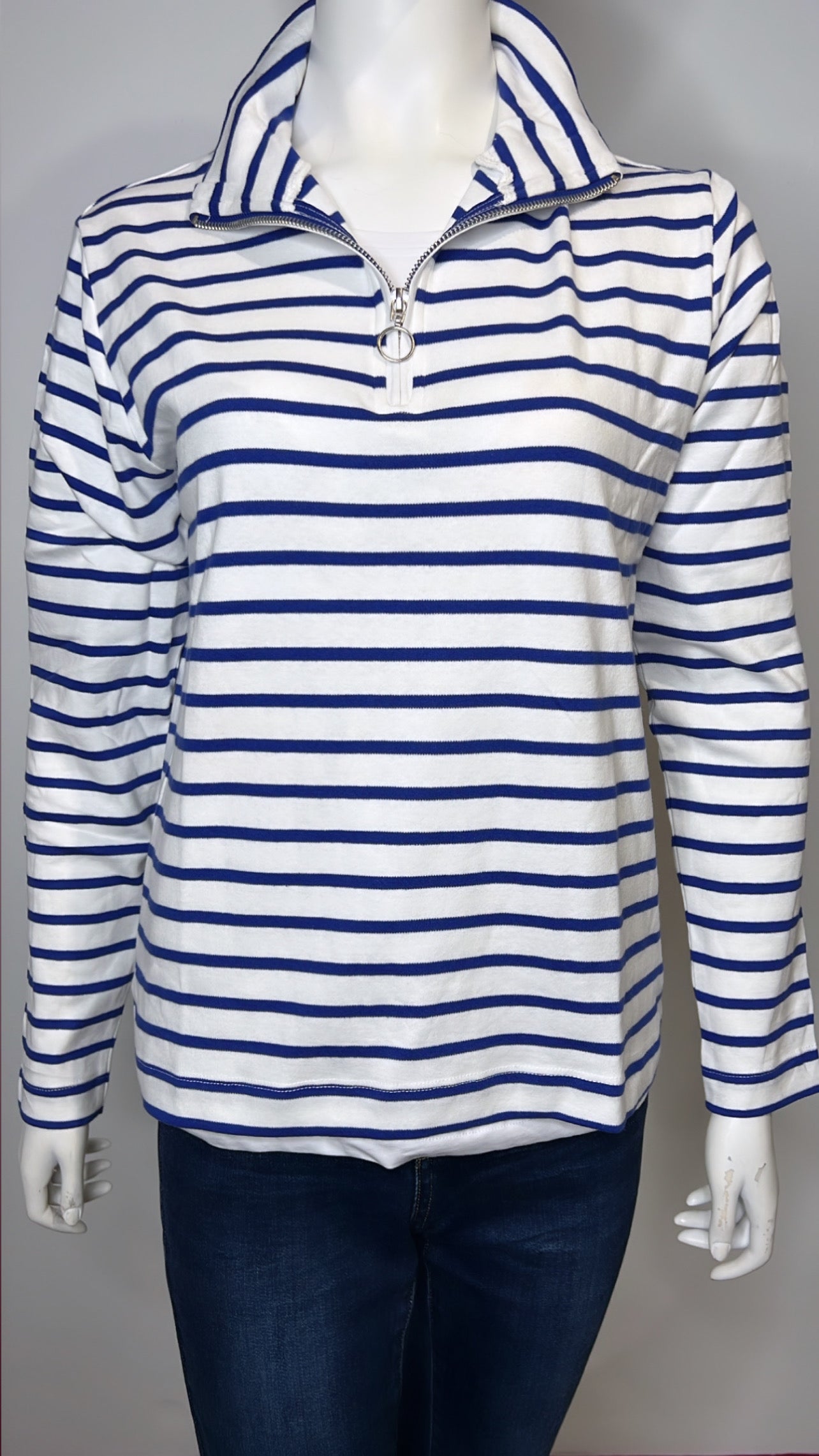 Zara Striped Half Zip Cotton Jumper