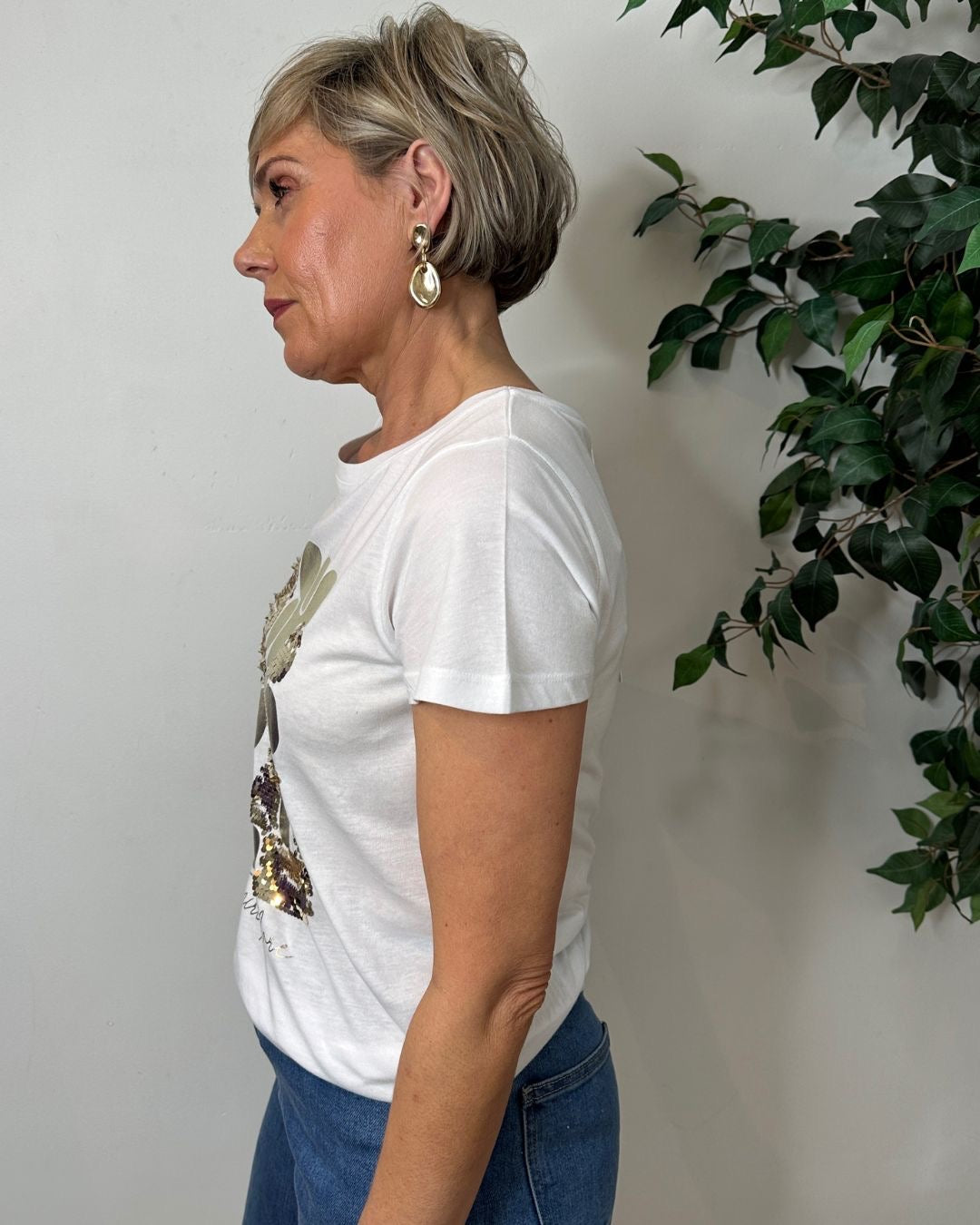 Layla White Gold Embellished T-Shirt