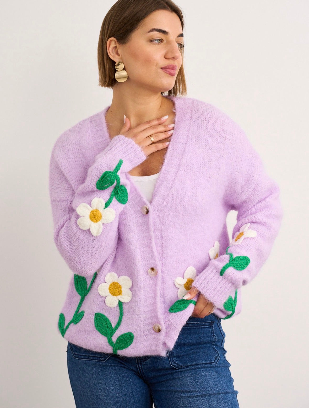 Cara Lilac Daisy Cardigan