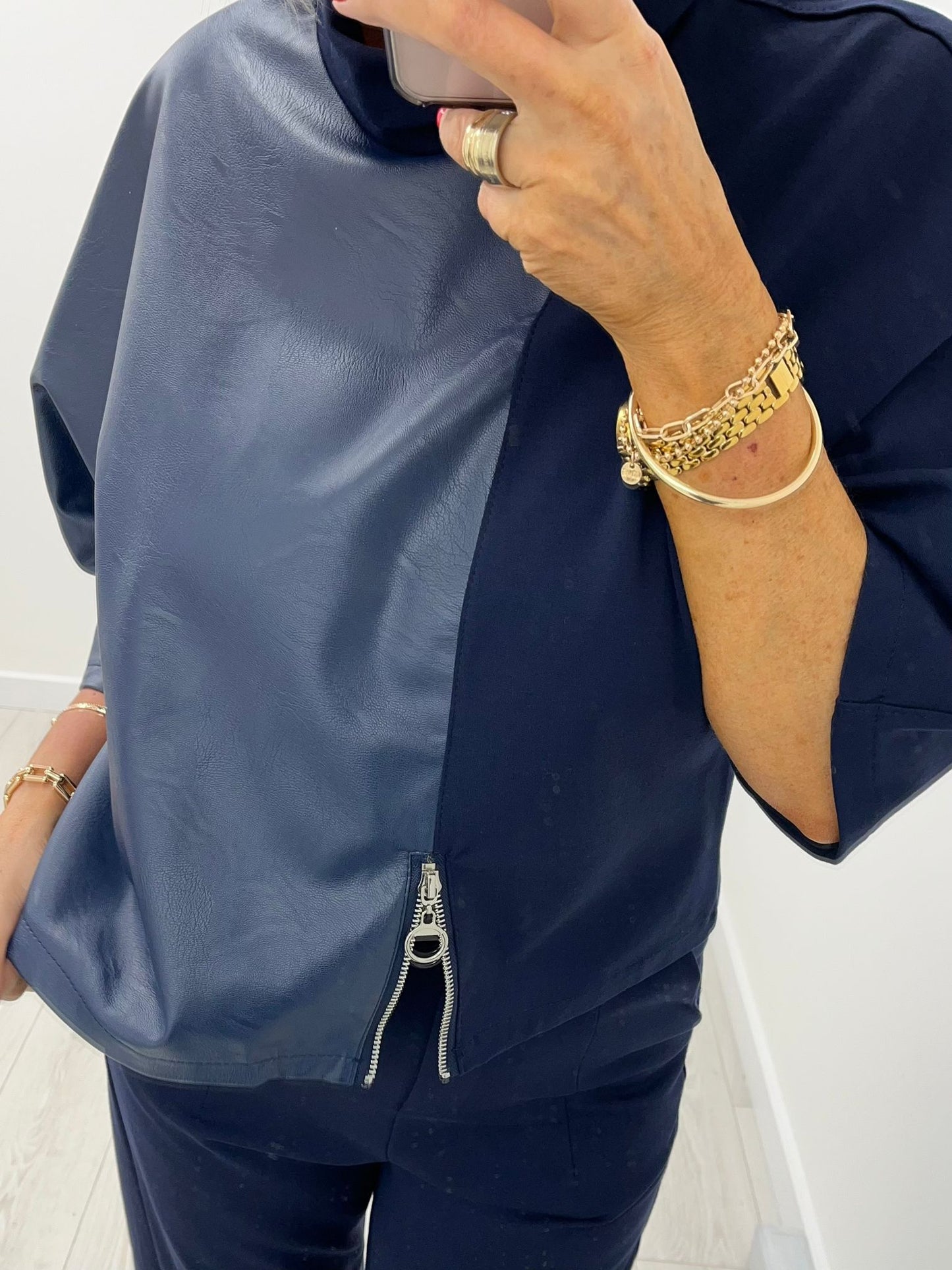 Sammie Navy Leather Blouse