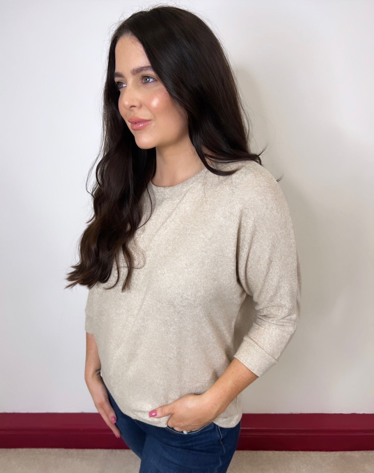 Sophie Beige Fine Knit Pullover