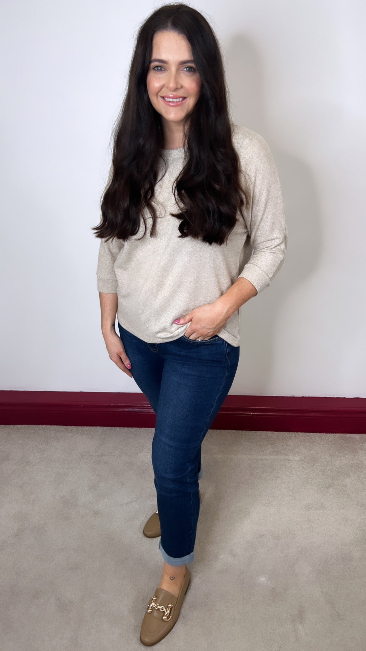 Sophie Beige Fine Knit Pullover