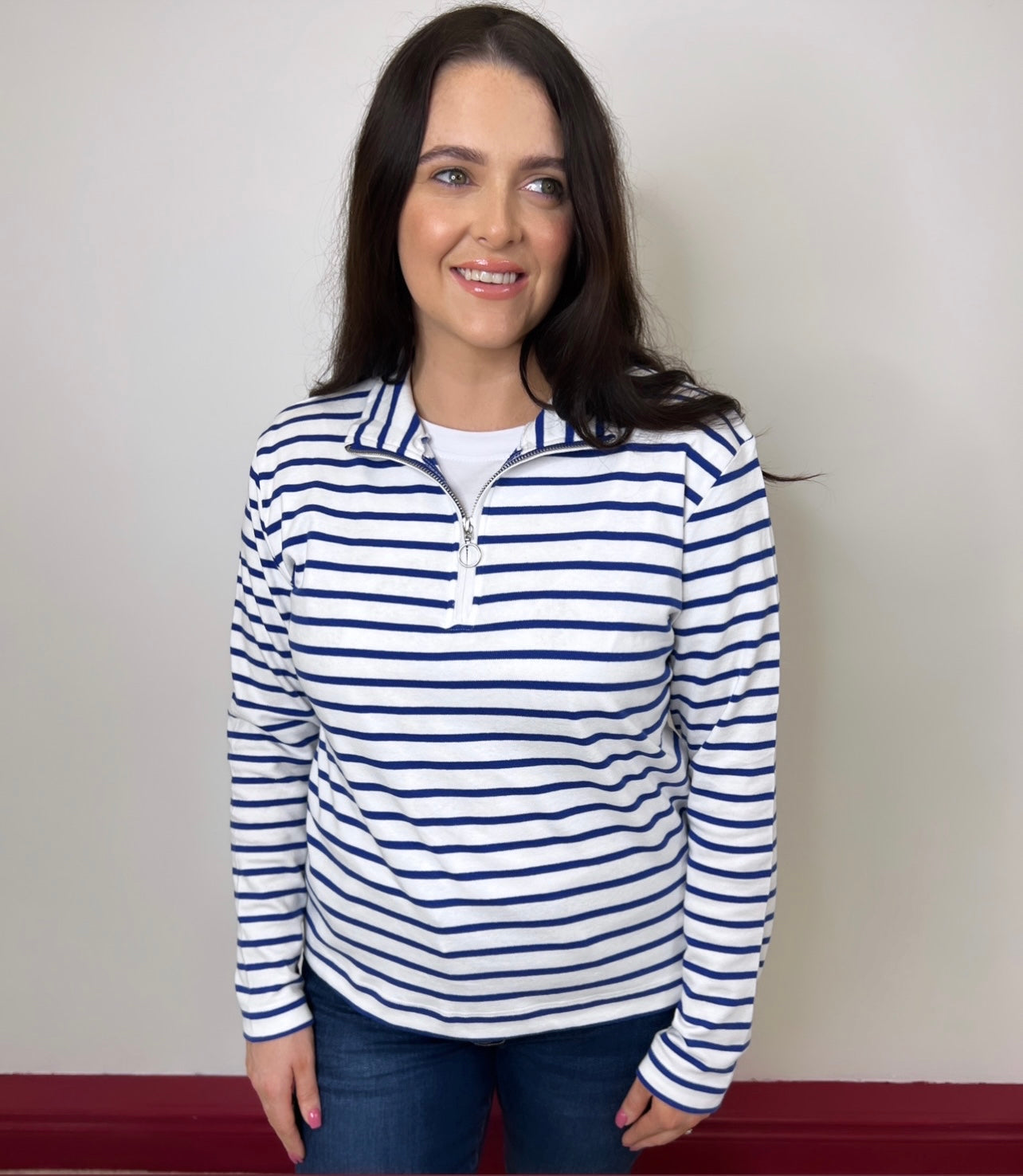 Zara Striped Half Zip Cotton Jumper