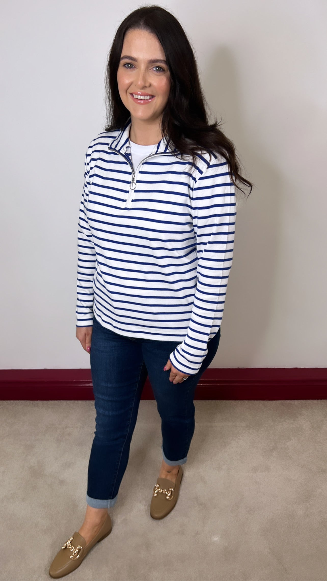 Zara Striped Half Zip Cotton Jumper