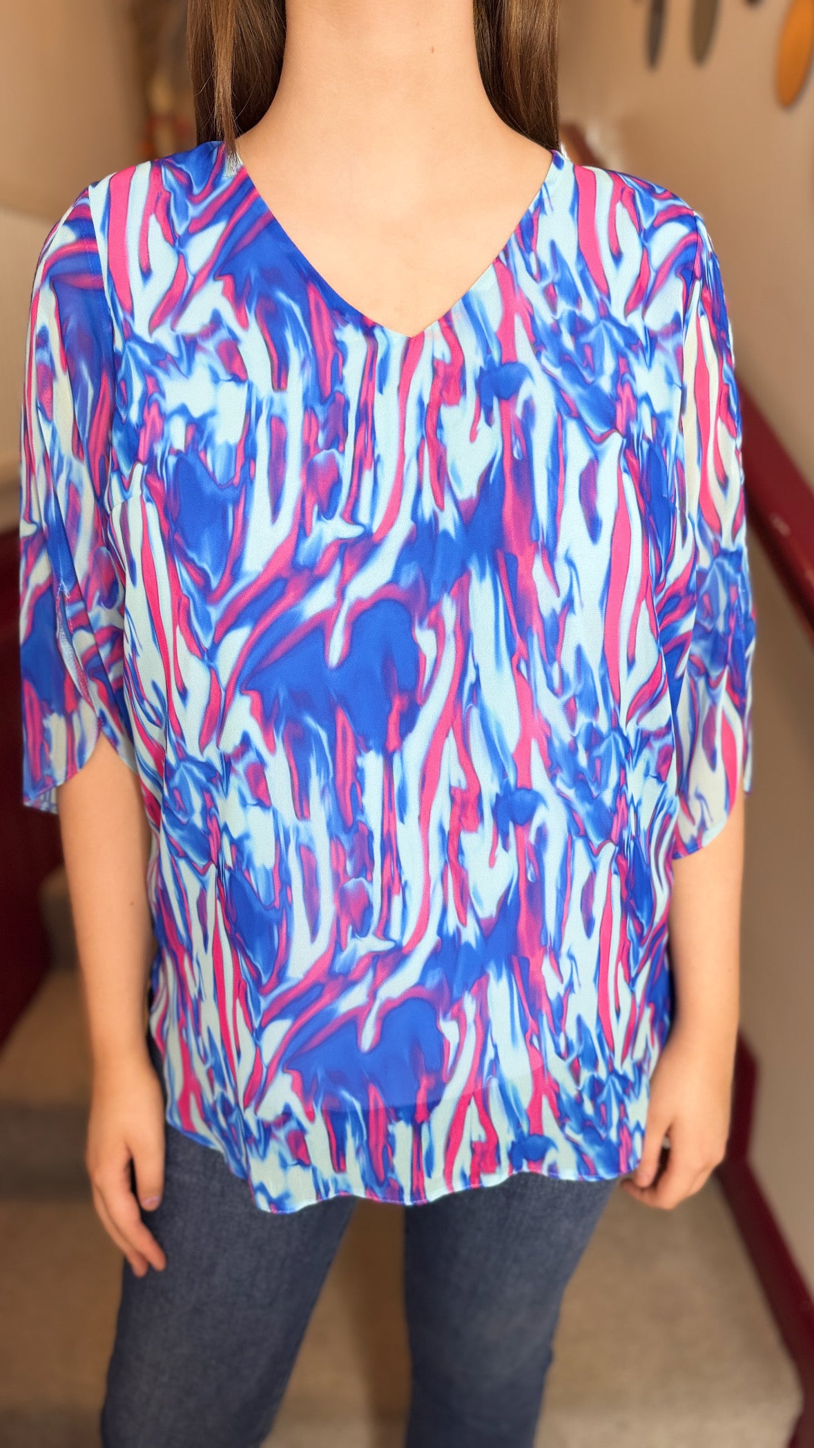 Cathy Blue Chiffon Blouse