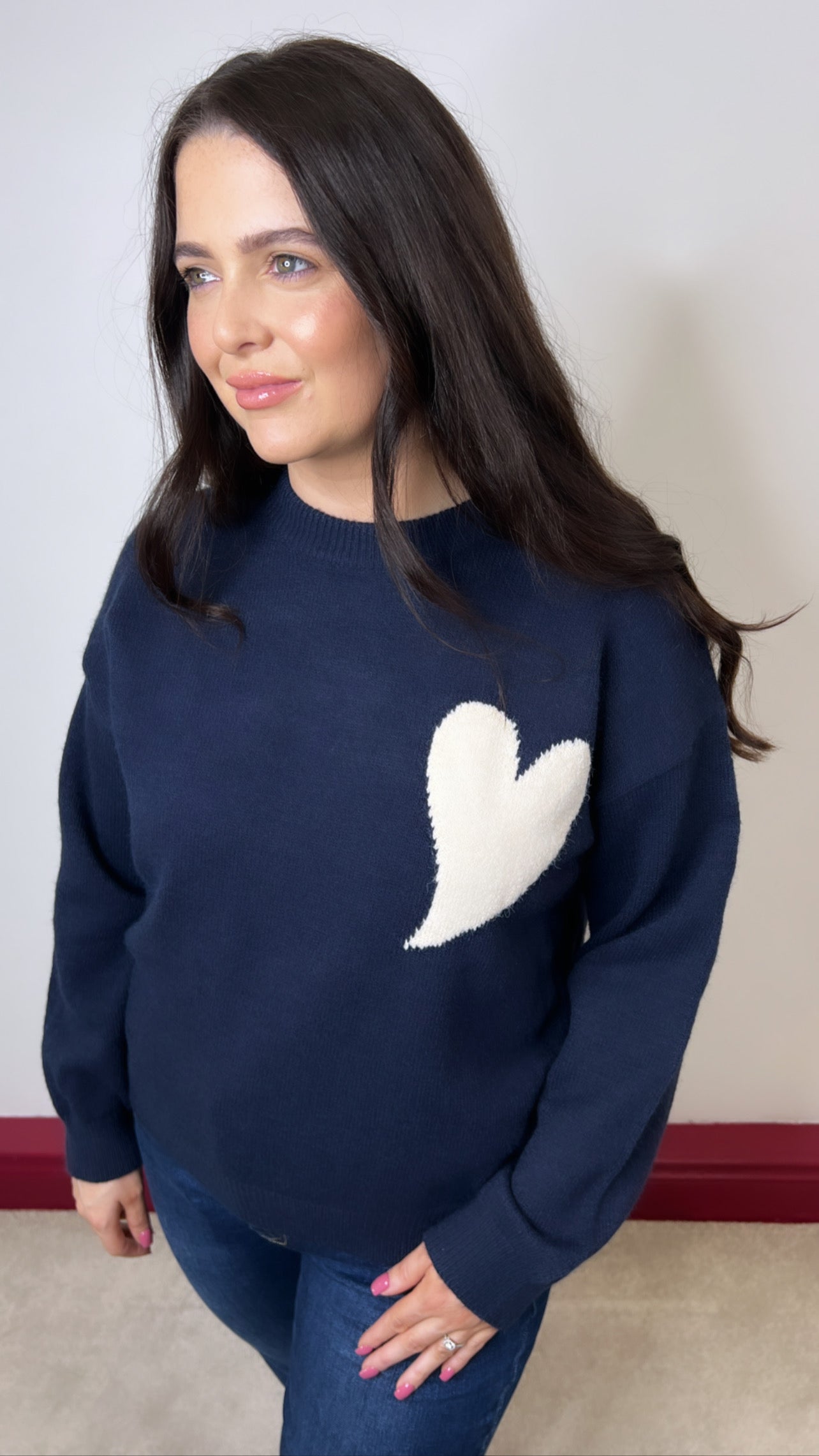 Nala Navy Knitted Heart Jumper