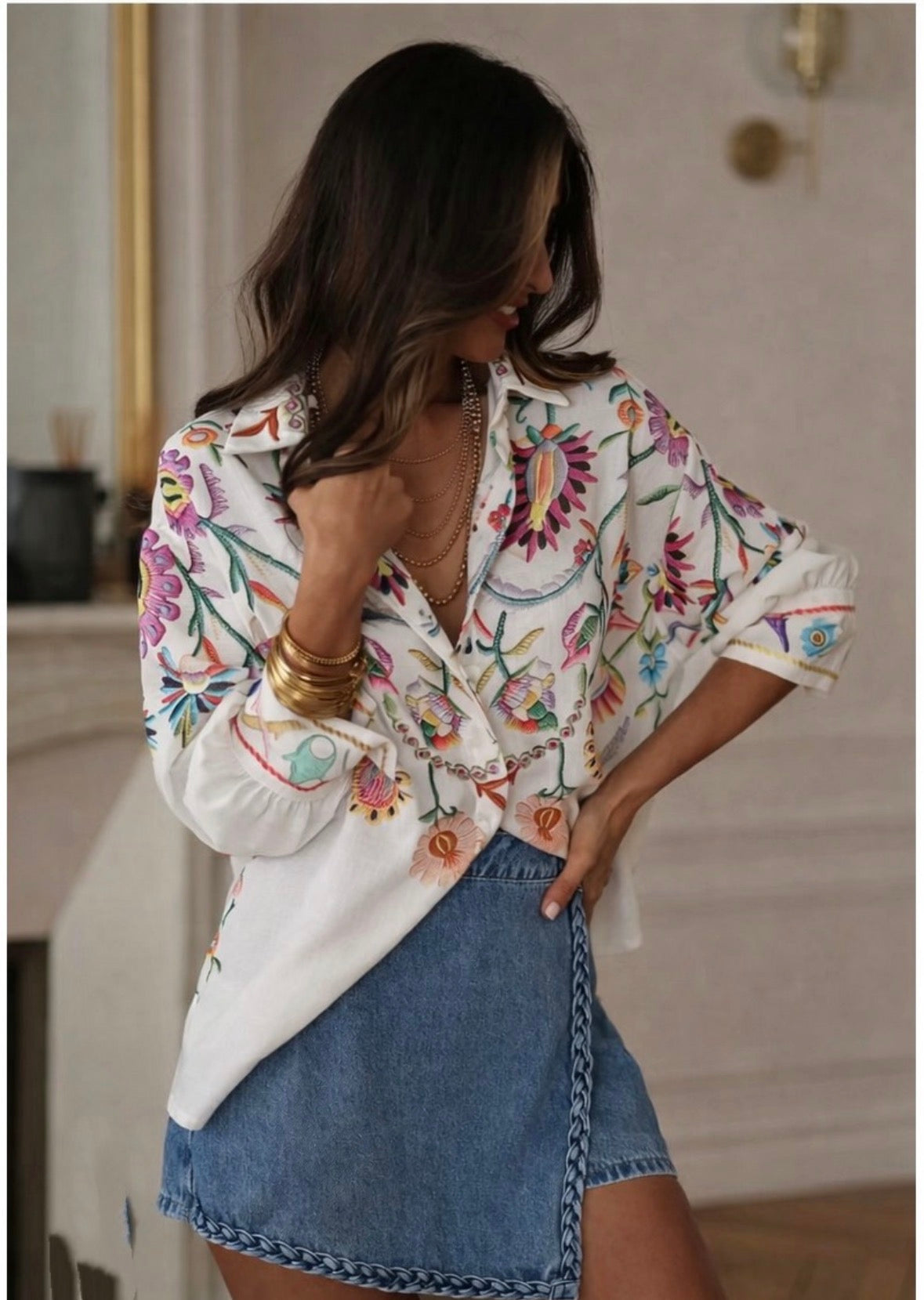 Keira Floral White Shirt Blouse
