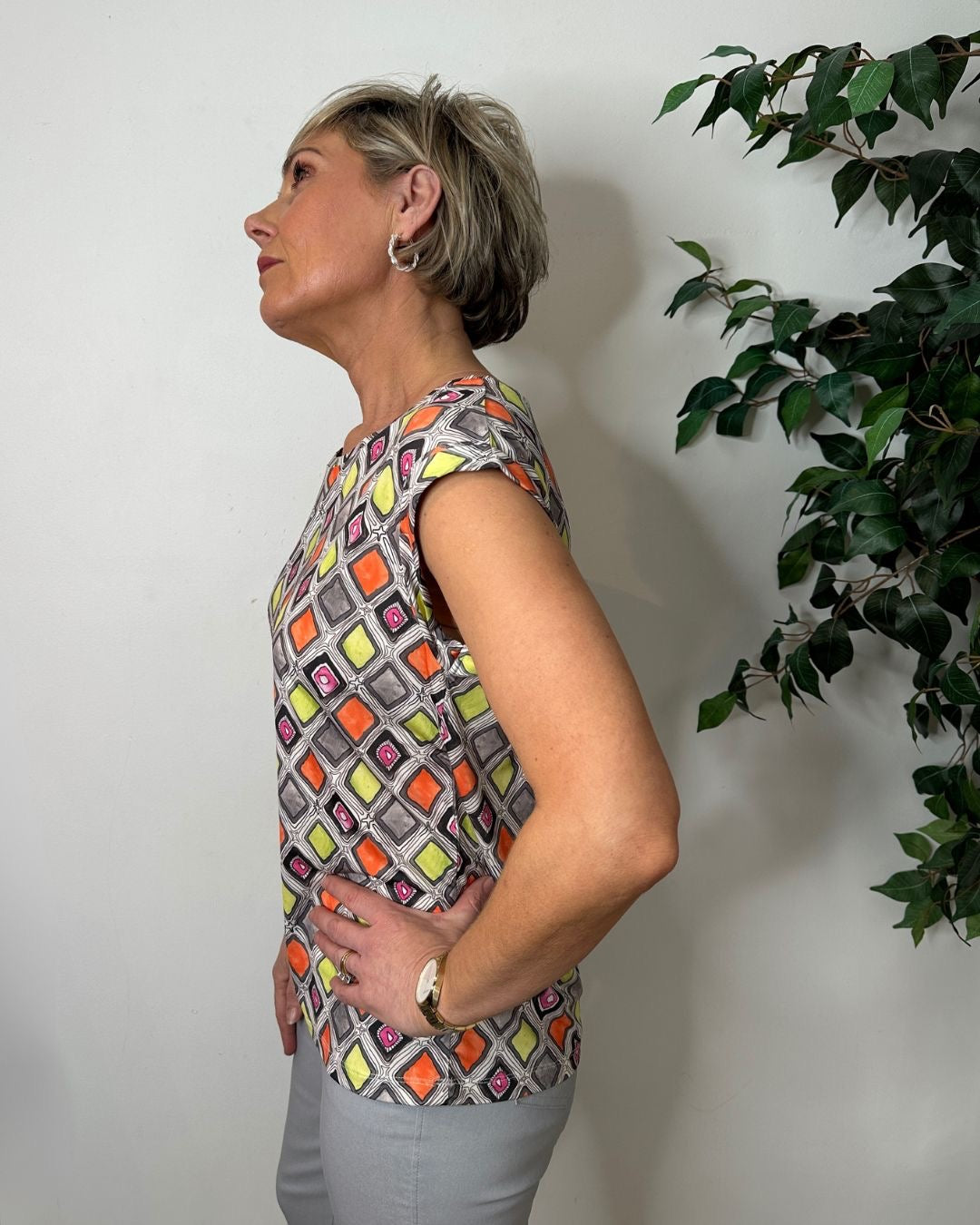 Nico Grey Diamond Print T-Shirt