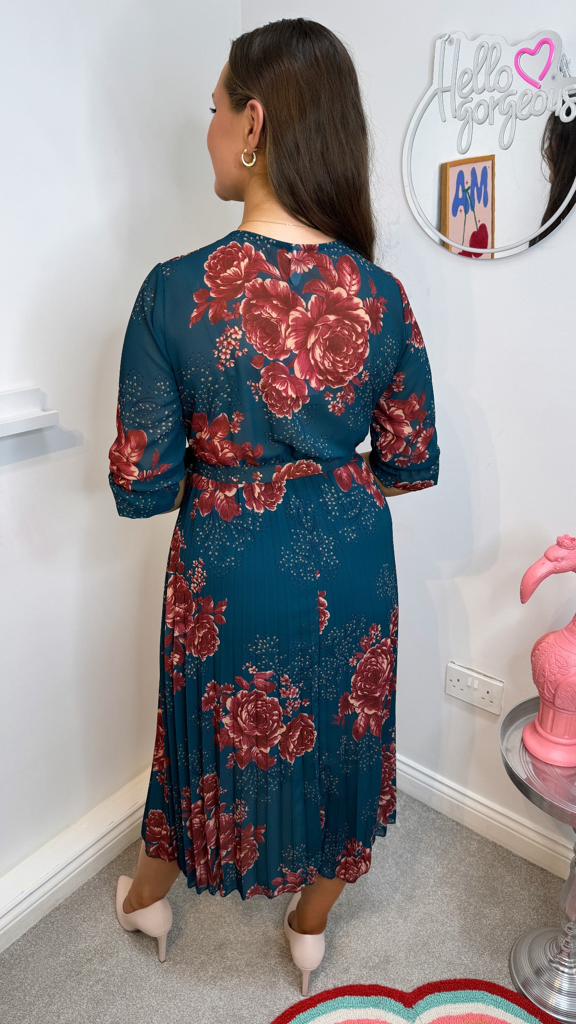 Mositano Teal Pleated Midi Dress