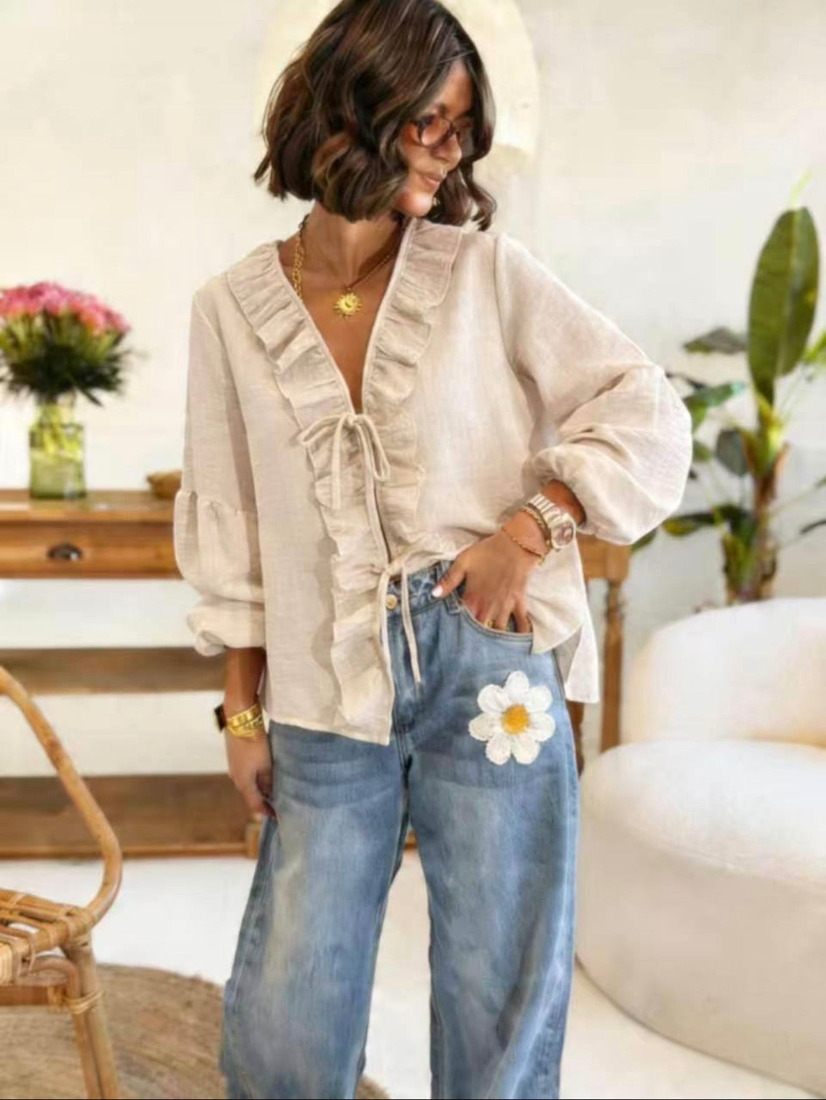 Senaga Beige Frill Blouse